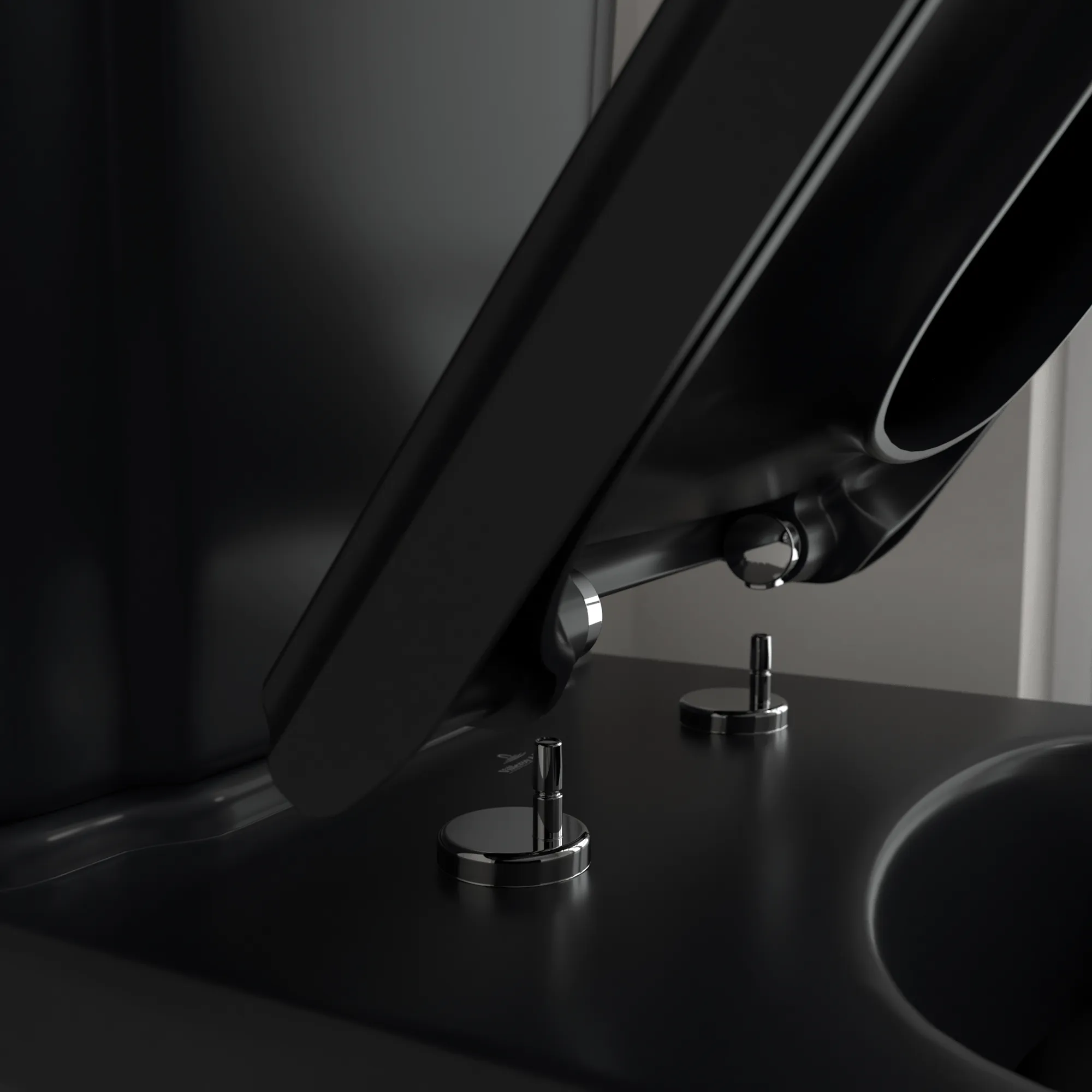 Stand-Tiefspül-WC für Kombination mit Spülkasten „Hommage“ 37 × 39 × 72,5 cm in Pure Black mit CeramicPlus, mit Spülrand
