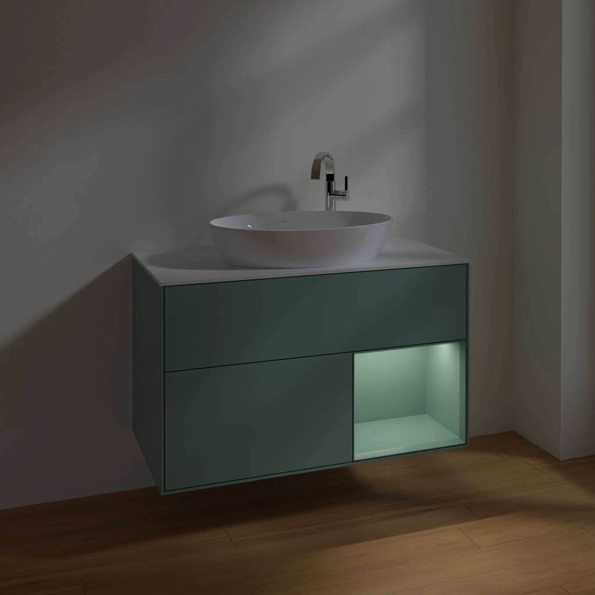 Villeroy & Boch Waschtischunterschrank „Finion“ für Schrankwaschtisch 1000 × 603 × 501 mm Olive Matt Lacquer, für Becken mittig, mit Hahnlochbohrung Villeroy & Boch Waschtischunterschrank „Finion“ für Schrankwaschtisch 1000 × 603 × 501 mm Olive Matt Lacquer, für Becken mittig, mit Hahnlochbohrung