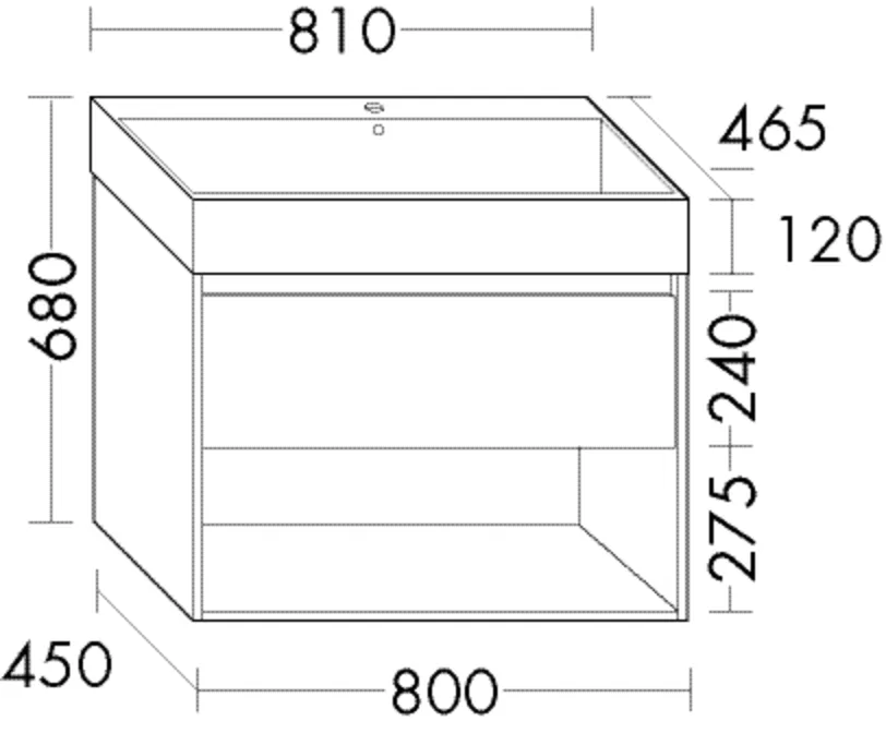 Keramik-Waschtisch inkl. Waschtischunterschrank Devio von burgbad – 465 x 805 x 680 mm, Beckenmaße 795 x 332 mm, Muldentiefe 99 mm
