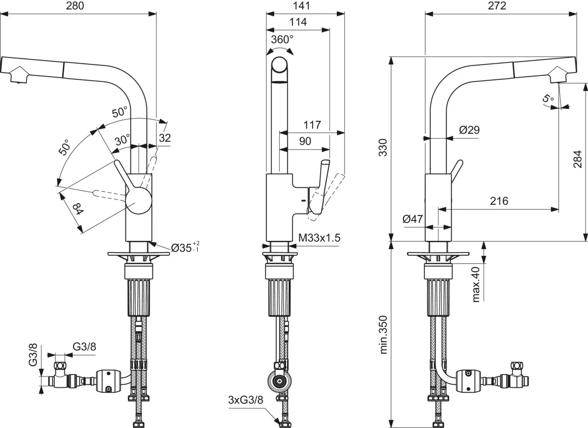 Ideal Standard Einhand-Küchenarmatur „Ceralife“ Ausladung 216 mm Ideal Standard Einhand-Küchenarmatur „Ceralife“ Ausladung 216 mm