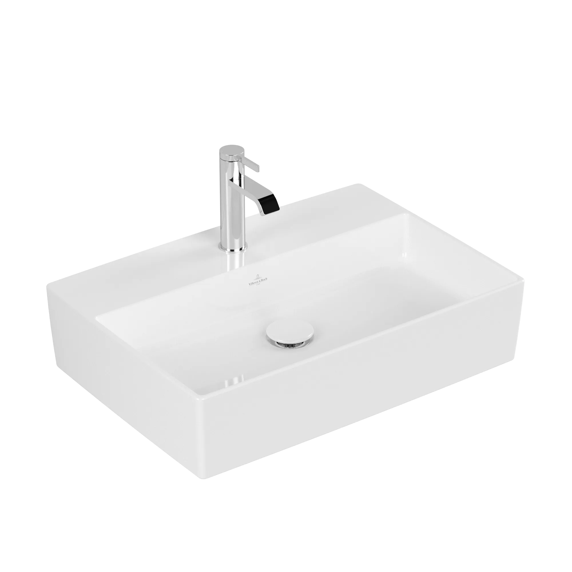 Villeroy & Boch Aufsatzwaschtisch aus TitanCeram „Memento 2.0“ 600 × 420 × 140 mm, mit Hahnlochbohrung, Hahnlochposition mittig in Weiß Alpin