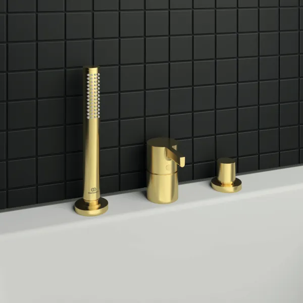 3-Loch Wannenrandarmatur Joy, ohne Auslauf, mit Stab-Handbrause und Umsteller, Brushed Gold