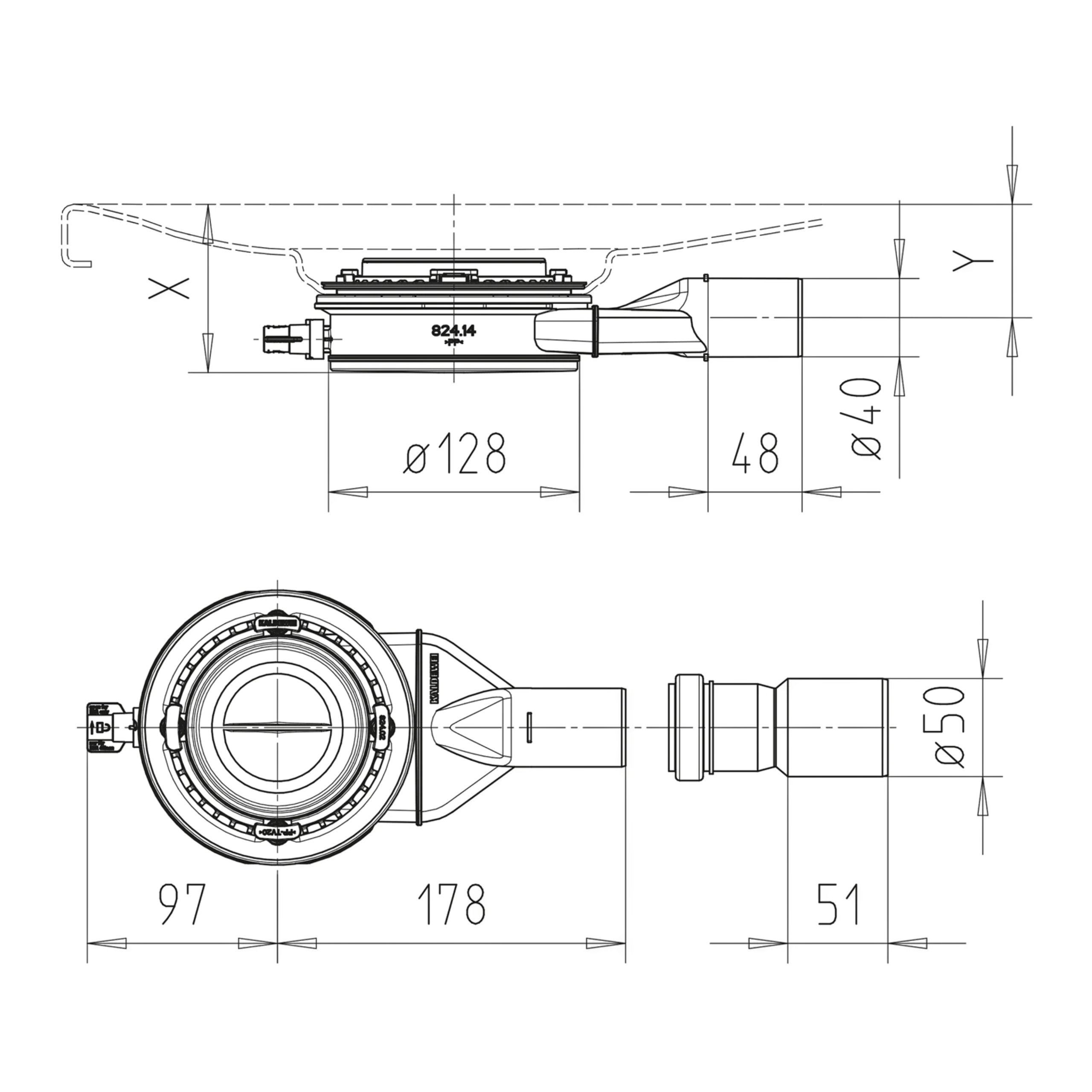Set KA 120 Ablaufgarnitur flach Modell 4107 mit Deckel für Conoflat Duschwanne weiß alpin