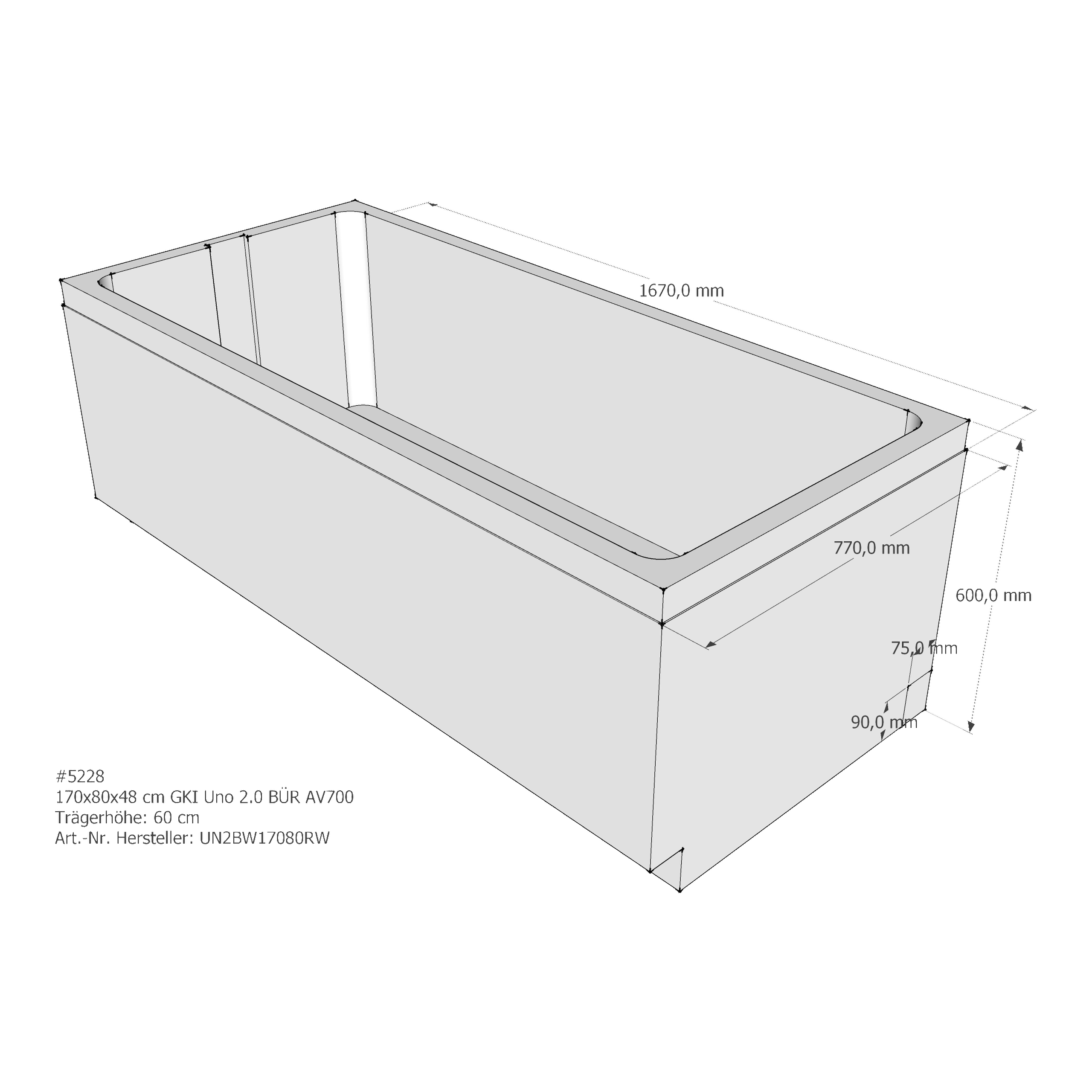 Duschwannenträger für GKI Uno 2.0 170 × 80 × 48 cm