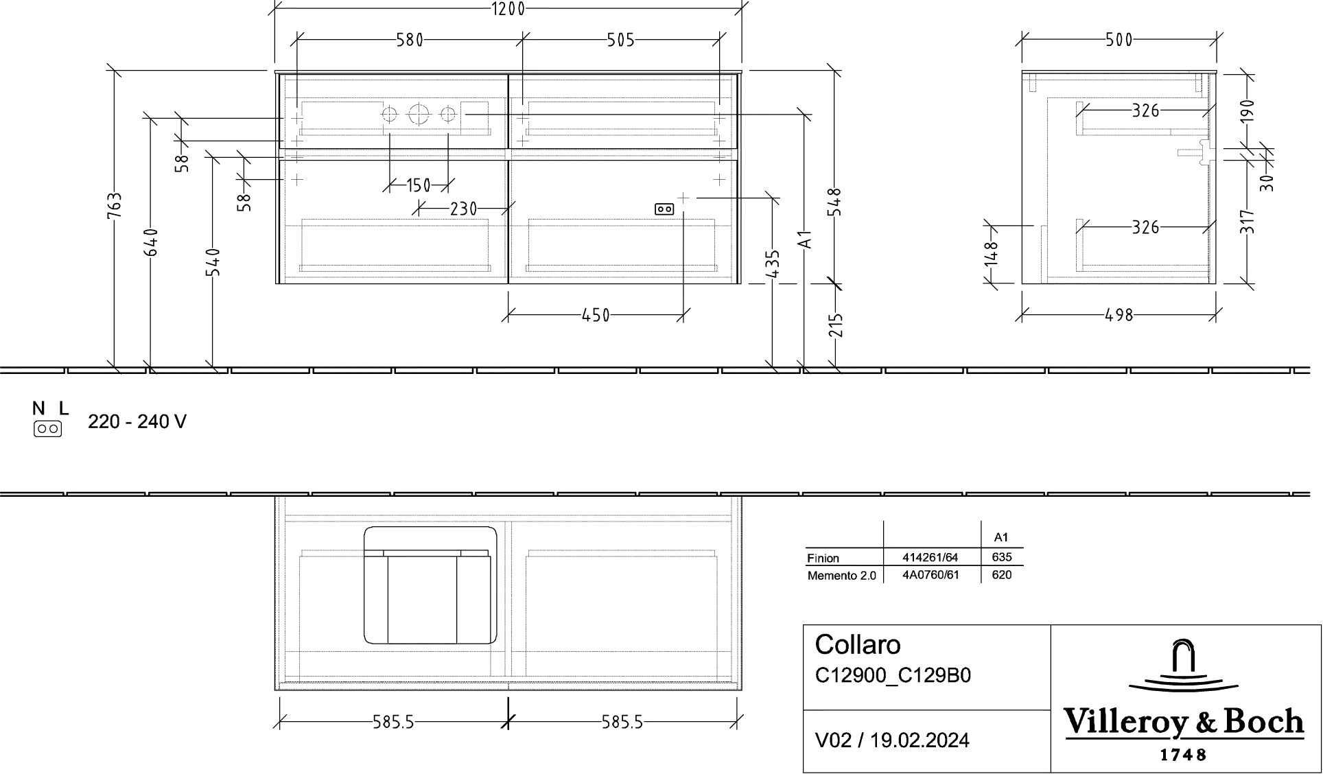 Villeroy & Boch Waschtischunterschrank „Collaro“ 1200 × 548 × 500 mm Volcano Black, ohne Beleuchtung, für Becken links Villeroy & Boch Waschtischunterschrank „Collaro“ 1200 × 548 × 500 mm Volcano Black, ohne Beleuchtung, für Becken links