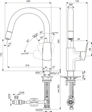 Küchenarmatur Ceraplan Ausladung 216mm mit hohem Rohrauslauf 1-Funktions-Handbrause Niederdruck Chrom Küchenarmatur Ceraplan Ausladung 216mm mit hohem Rohrauslauf 1-Funktions-Handbrause Niederdruck Chrom