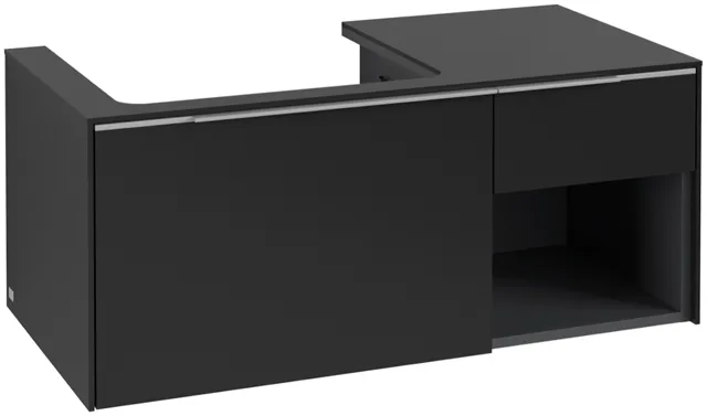 Villeroy & Boch Waschtischunterschrank mit Regalelement „Subway 3.0“ für Schrankwaschtisch 1001 × 423 × 516 mm Volcano Black, für Becken links Villeroy & Boch Waschtischunterschrank mit Regalelement „Subway 3.0“ für Schrankwaschtisch 1001 × 423 × 516 mm Volcano Black, für Becken links