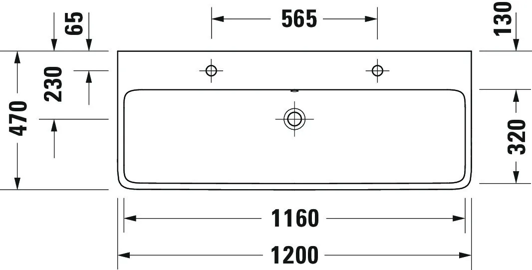 Wandwaschtisch Unterseite glasiert „Qatego“ 120 × 47 × 15 cm, Hahnlochposition mittig