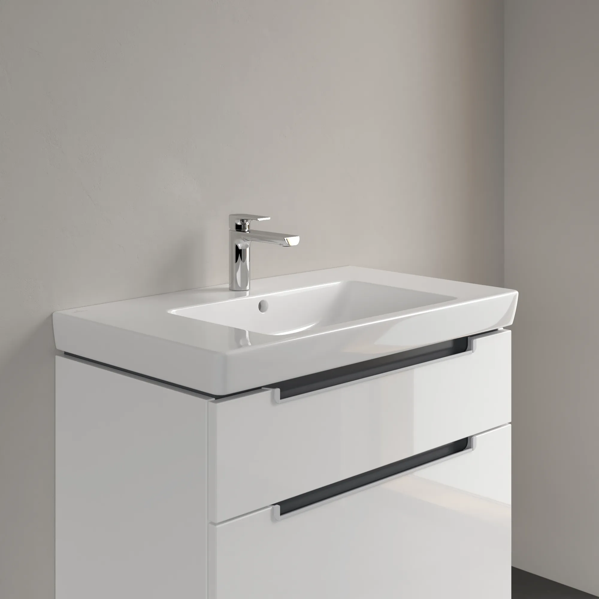 Villeroy & Boch Wandwaschtisch „Subway 2.0“ 800 × 475 × 175 mm, für Becken mittig, mit Hahnlochbohrung, Hahnlochposition mittig, mit Hahnlochbank