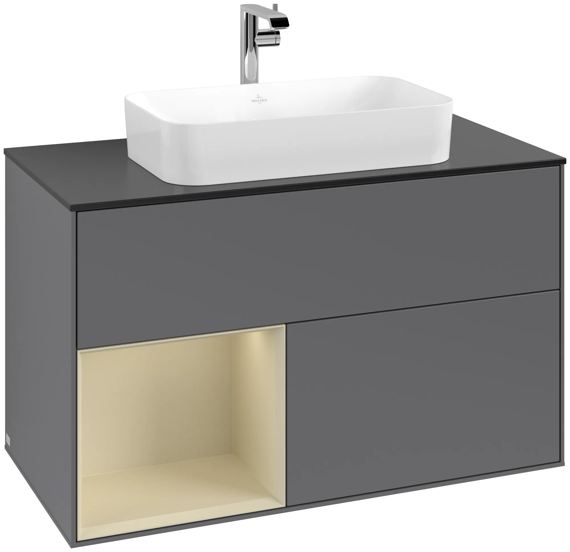 Villeroy & Boch Finion Waschbeckenunterschrank F24 1000x603x501mm anthrazit/silber/glas schwarz