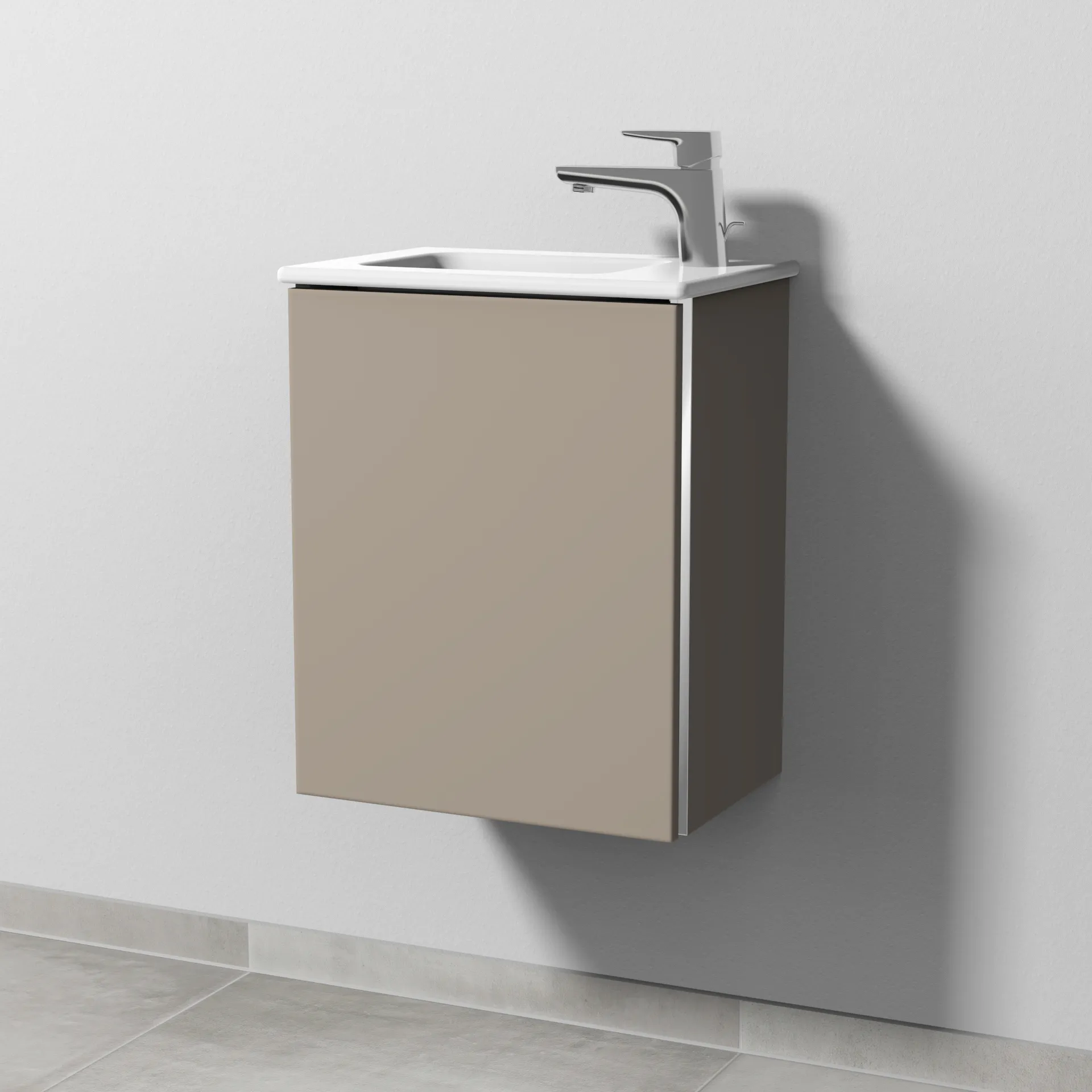 Sanipa Waschtischunterschrank „3way“ passend zu Keramik-Waschtische ME by Starck von Duravit 410 × 513 × 293 mm in Sandgrau (matt), Anschlag links