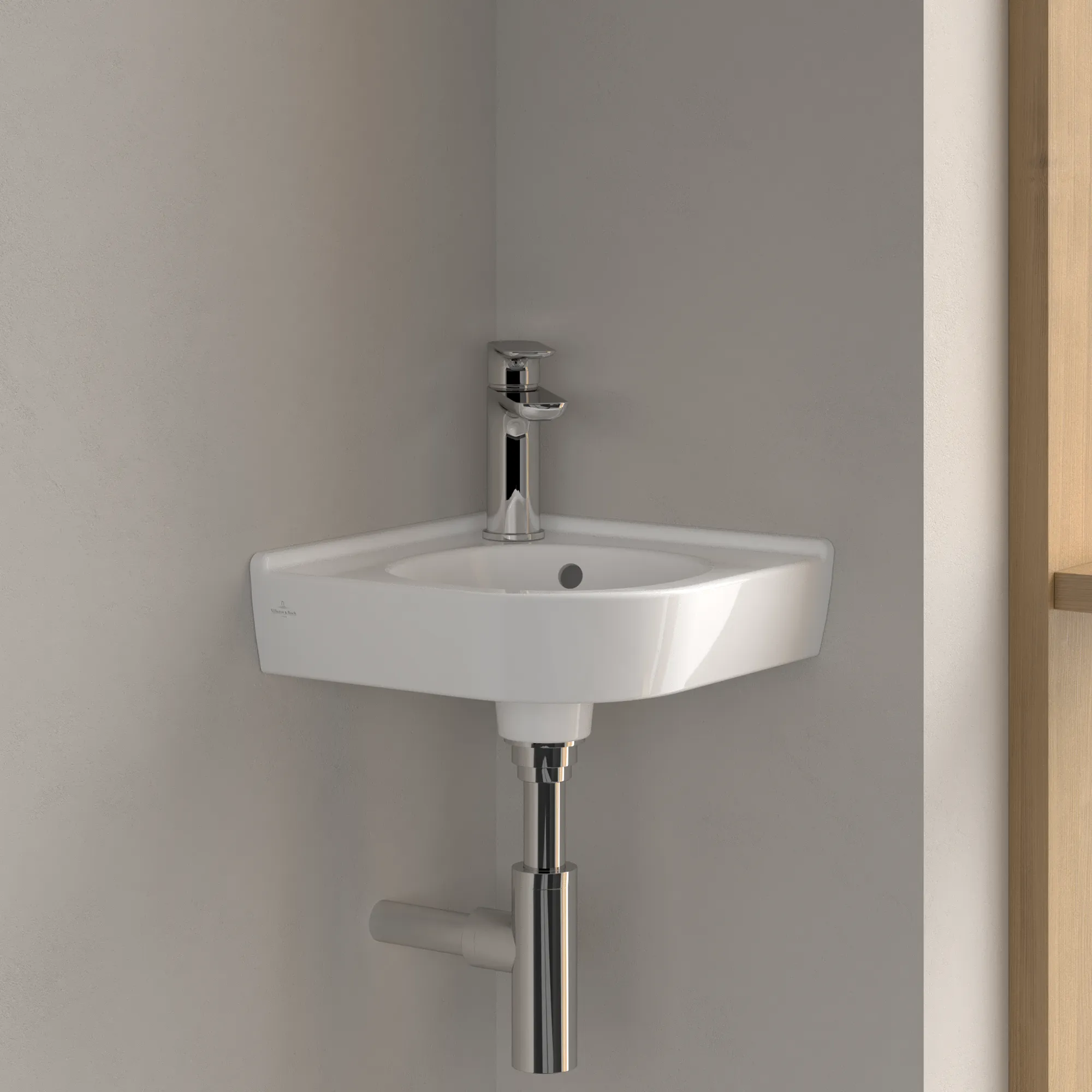 Villeroy & Boch Eck-Handwaschbecken „O.novo“ 400 × 320 × 145 mm, für Becken mittig, mit Hahnlochbohrung, Hahnlochposition mittig in Weiß Alpin Villeroy & Boch Eck-Handwaschbecken „O.novo“ 400 × 320 × 145 mm, für Becken mittig, mit Hahnlochbohrung, Hahnlochposition mittig in Weiß Alpin