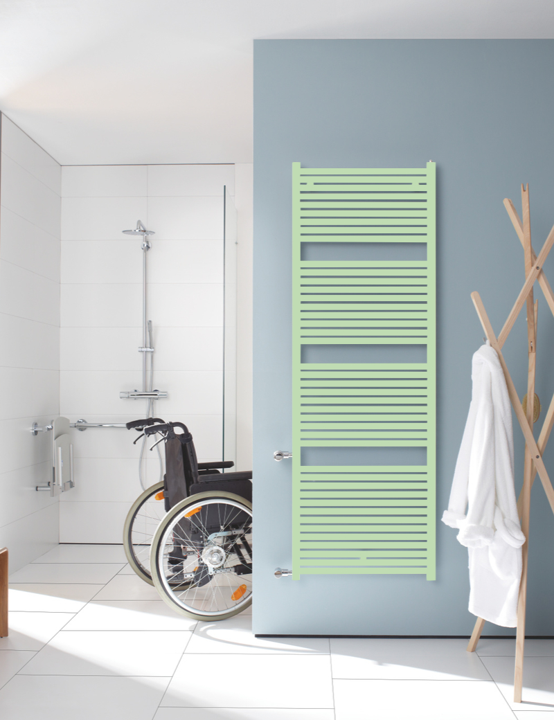 Zehnder Design-Heizkörper Toga Austausch, 1.148 x 35 x 600 mm, RAL 9010, wahlweise rechts oder links, Anschlussmaße passend auf alte DIN-, Guss- oder