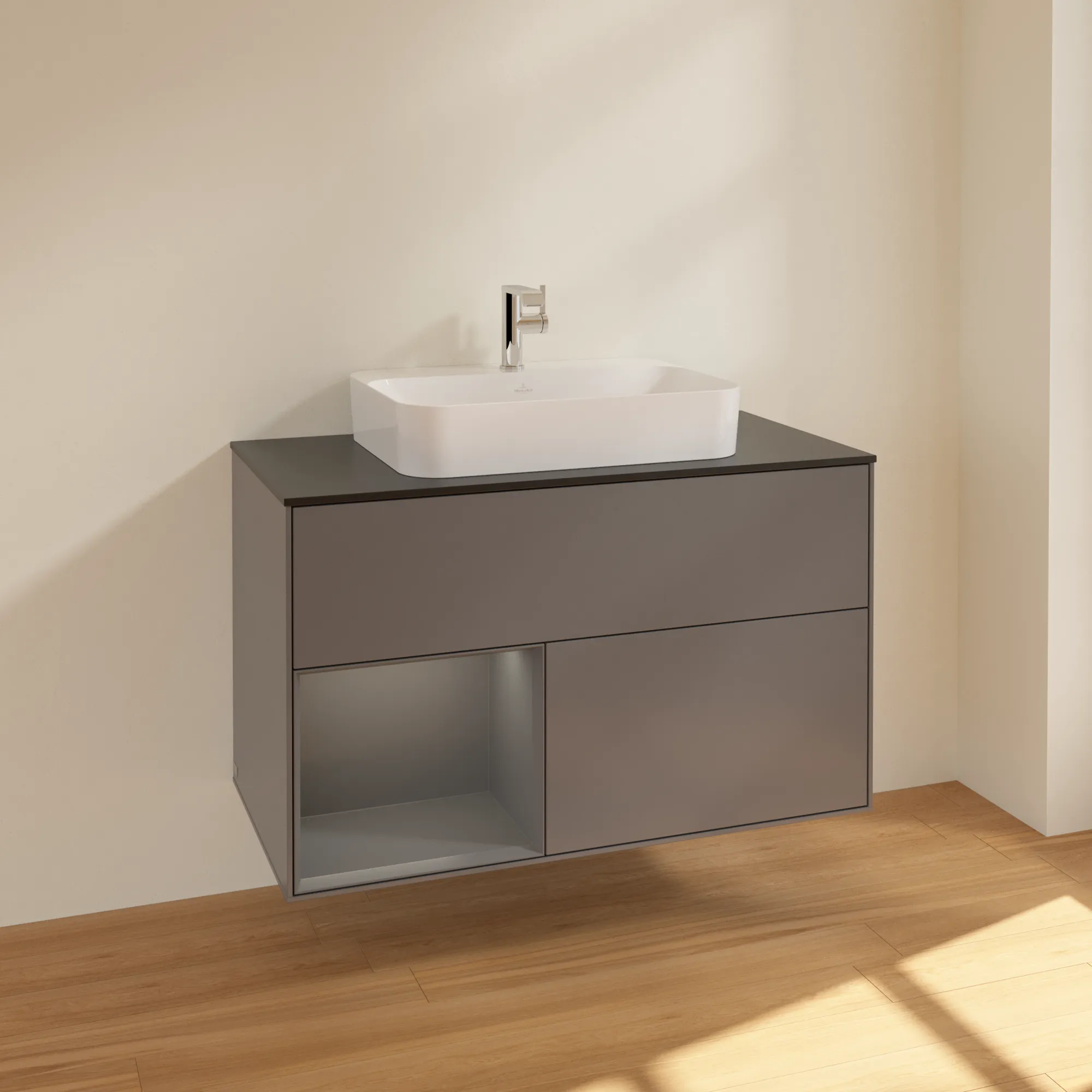 Villeroy & Boch Waschtischunterschrank „Finion“ für Schrankwaschtisch 1000 × 603 × 501 mm Anthracite Matt Lacquer, für Becken mittig Villeroy & Boch Waschtischunterschrank „Finion“ für Schrankwaschtisch 1000 × 603 × 501 mm Anthracite Matt Lacquer, für Becken mittig
