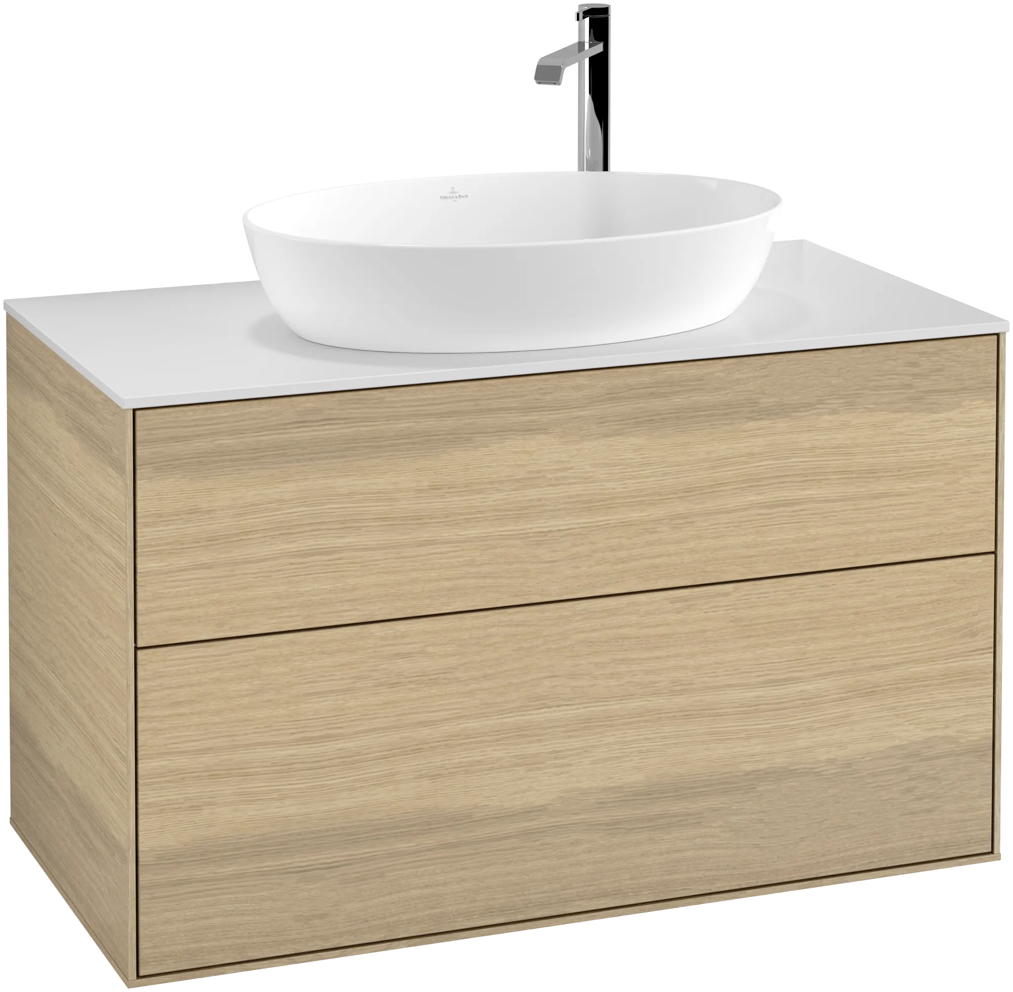 Villeroy & Boch Finion Waschbeckenunterschrank G88, 1000 x 603 x 501 mm, Oak Veneer / Glass White Matt