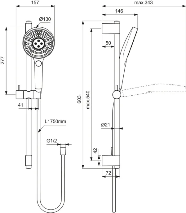 Gleitstangekombination „IdealrainSolos“, Befestigung verdeckt 60,3 cm in Chrom