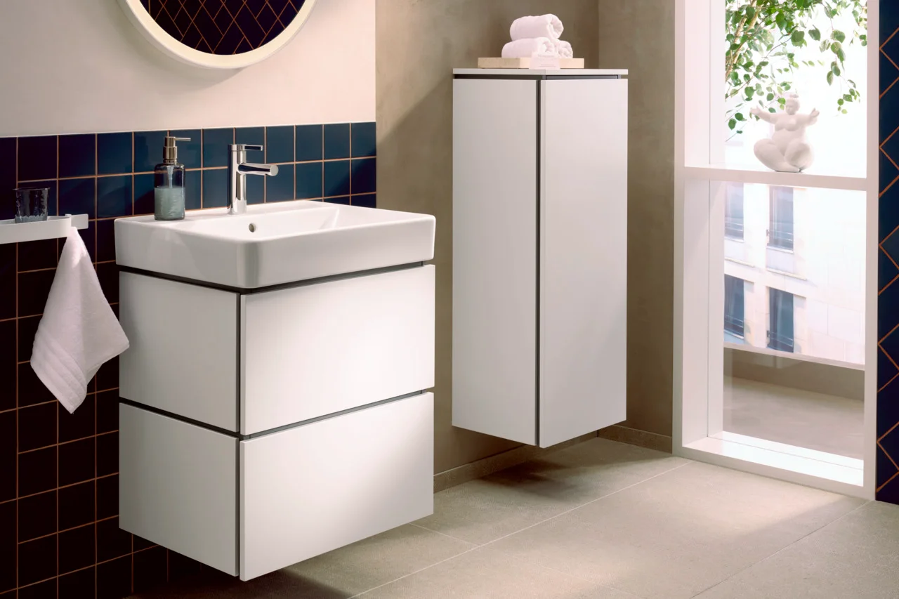 Hansgrohe Waschtischunterschrank Xilesa E, Mattweiß, 580 x 470 mm, 2 Schubkästen PushOpen, SoftClose, Wandmontage