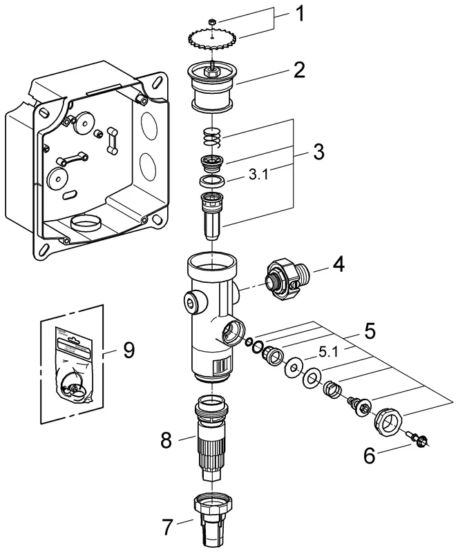 Druckspüler für WC 37157, DN 20, Wandeinbau, Vorabsperrung, 6 - 14 l einstellbar, für Niederdruck Druckspüler für WC 37157, DN 20, Wandeinbau, Vorabsperrung, 6 - 14 l einstellbar, für Niederdruck