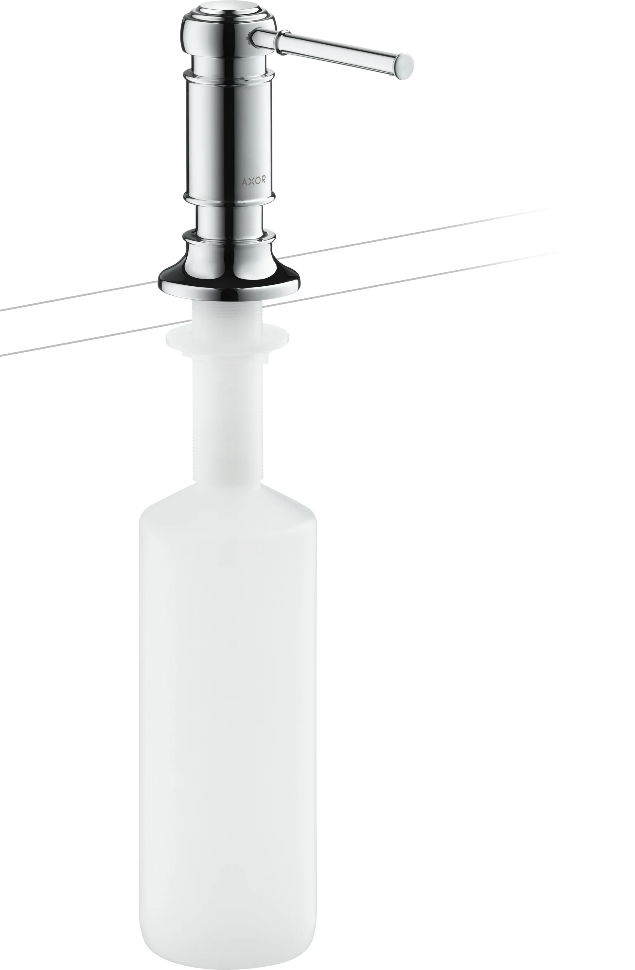 Hansgrohe Spülmittelspender AXOR Montreux chrom, Ausladung 91 mm, Metall, korrosionsbeständiges Auslaufrohr, Flascheninhalt 500 ml, Dosiermenge 2 ml, für Einbau in Arbeitsplatten bis 55 mm, einfache Montage ohne Werkzeug Hansgrohe Spülmittelspender AXOR Montreux chrom, Ausladung 91 mm, Metall, korrosionsbeständiges Auslaufrohr, Flascheninhalt 500 ml, Dosiermenge 2 ml, für Einbau in Arbeitsplatten bis 55 mm, einfache Montage ohne Werkzeug