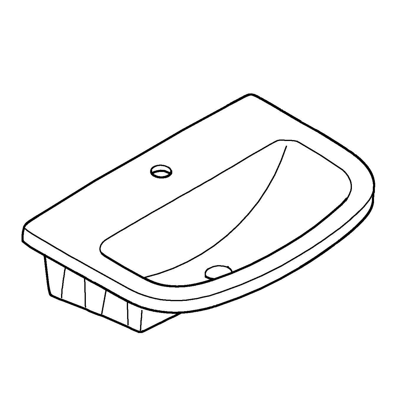 Einbauwaschtisch Bau Keramik 39422, 560 x 400 mm, Einbau von oben, 1 Hahnloch, mit Überlauf, aus Sanitärkeramik, alpinweiß