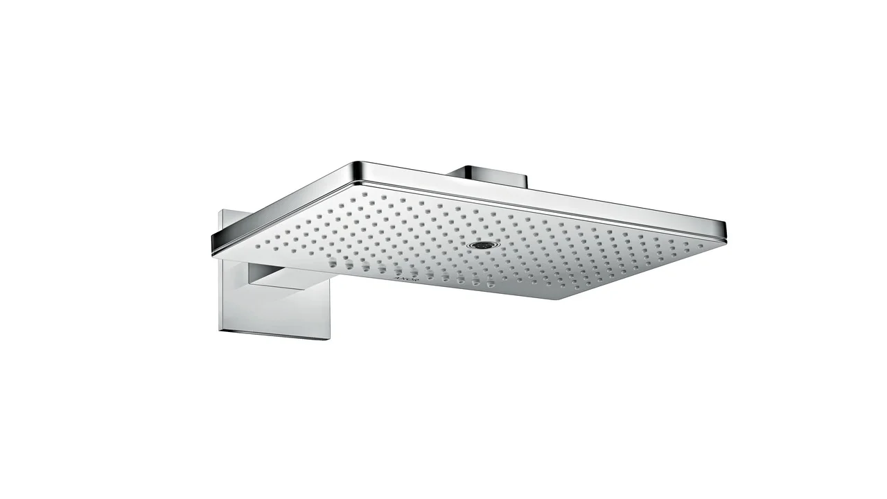 Hansgrohe AXOR ShowerSolutions Kopfbrause 460/300 3jet mit Brausearm und eckiger Rosette, Chrom, 466 x 300 mm, 18,4 l/min Durchfluss