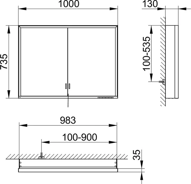 KEUCO ROYAL LUMOS Spiegelschrank Wandvorbau 2-türig lange Tür silber-eloxiert KEUCO ROYAL LUMOS Spiegelschrank Wandvorbau 2-türig lange Tür silber-eloxiert