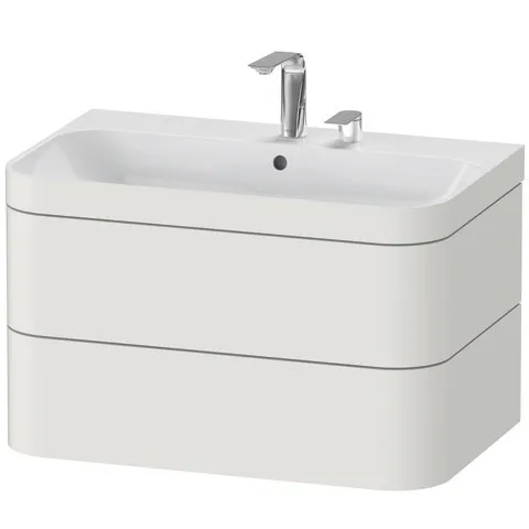 Duravit Waschtischunterschrank c-bonded Set wandhängend „Happy D.2 Plus“ 775 × 480 × 490 mm Nordic Weiß Seidenmatt, mit Hahnlochbohrung