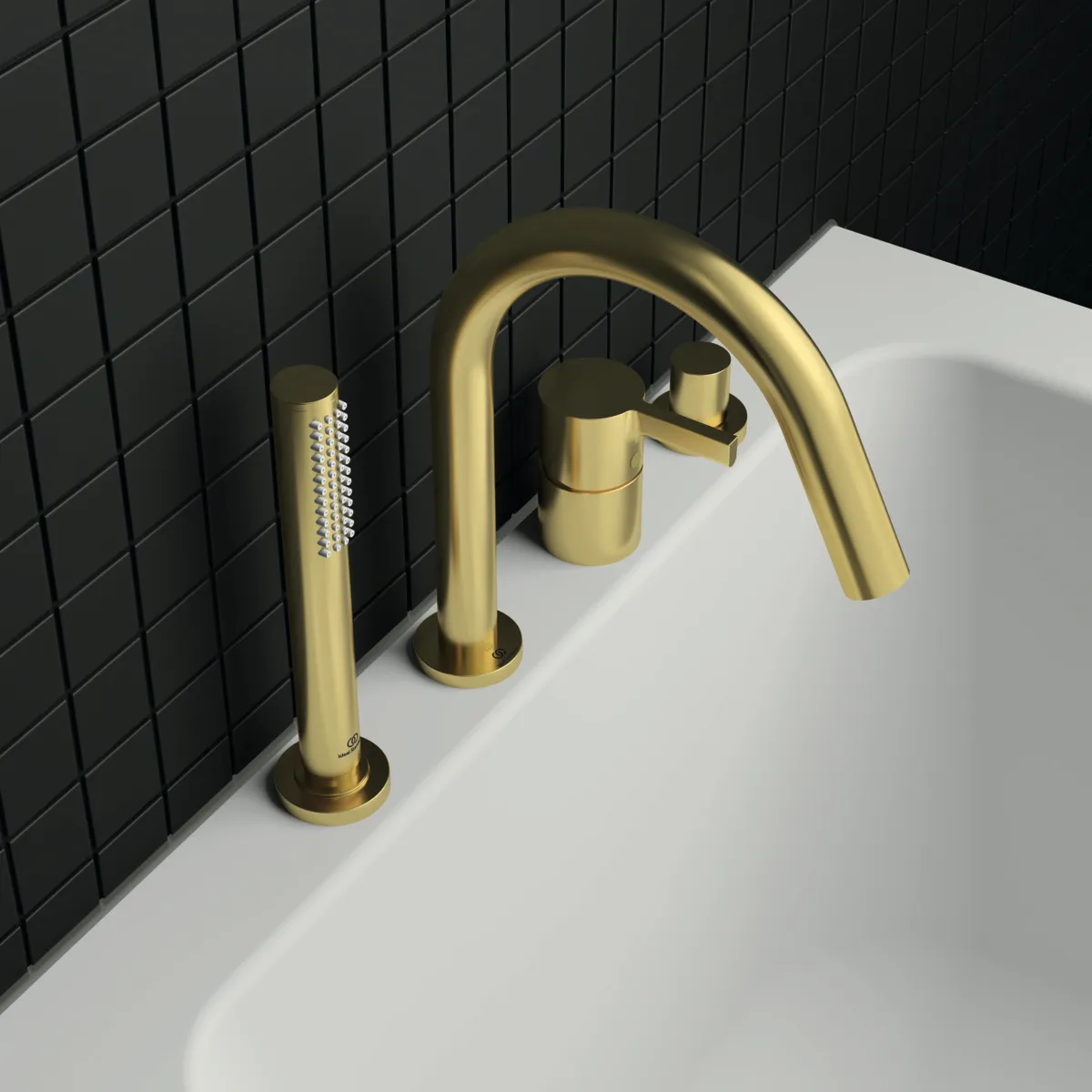 Ideal Standard Joy Armatur BC789A2, 4-Loch, Stab-Handbrause, Brushed Gold Ideal Standard Joy Armatur BC789A2, 4-Loch, Stab-Handbrause, Brushed Gold
