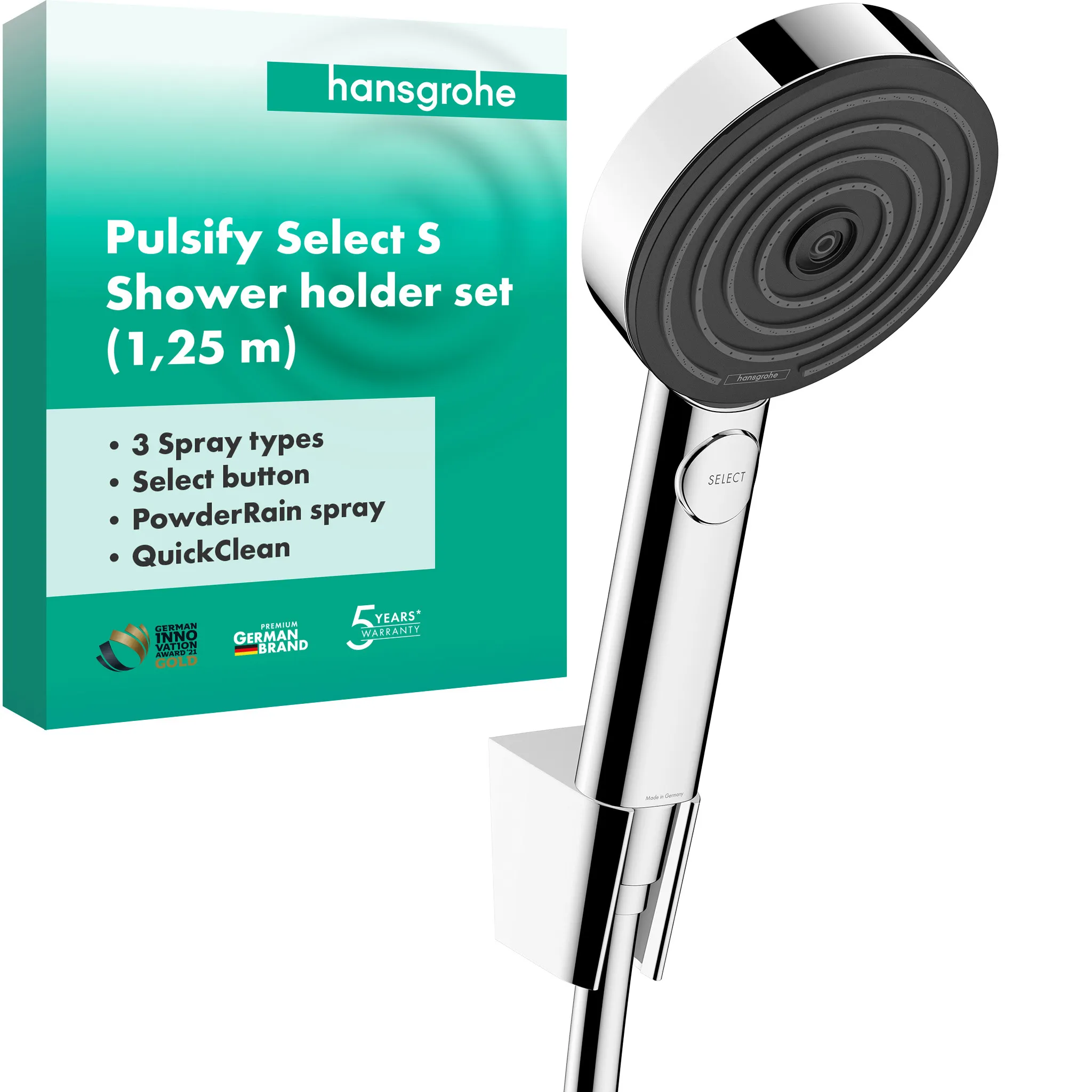 Porterset Pulsify 105 3jet mit Brauseschlauch 1250mm chrom