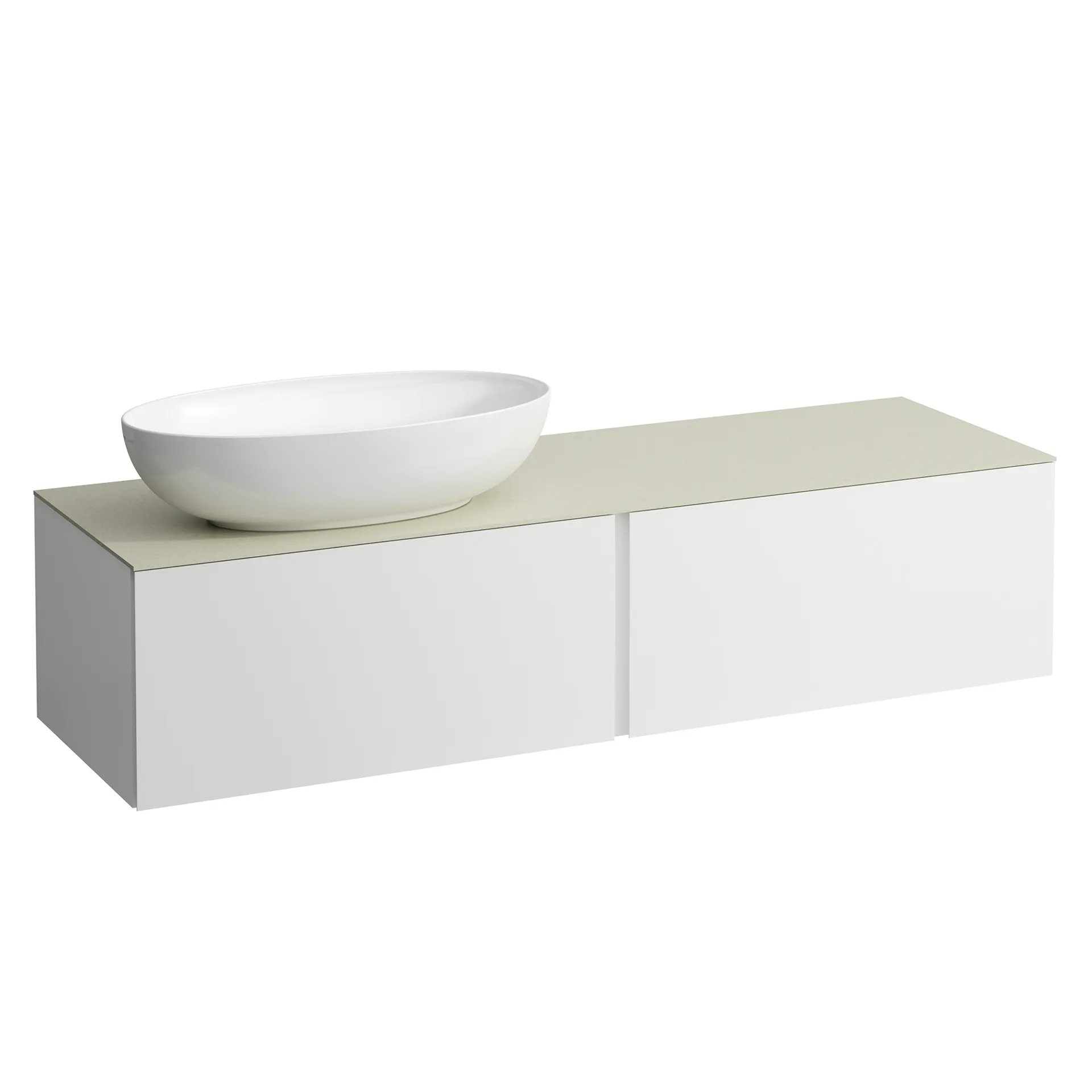 Schubladenelement (Waschtischunterbau+Waschtischplatte) ILBAGNOALESSI 500x1600x370 2 Schubladen integrierte versteckte Griffe seitlich Vollauszug Soft-Close Ausschnitt links Calce Avorio Top passend zu Waschtisch H818975/6 H818977/8 Weiß matt