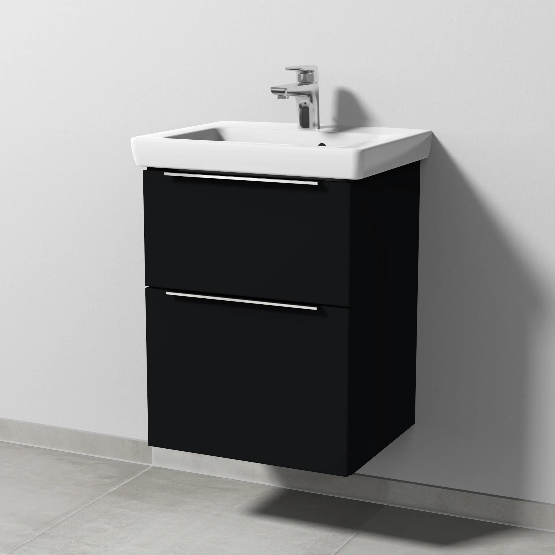 Sanipa Waschtischunterschrank „3way“ passend zu Keramik-Waschtische Subway 2.0 von Villeroy & Boch 450 × 593 × 387 mm in Schwarz (matt), Becken mittig