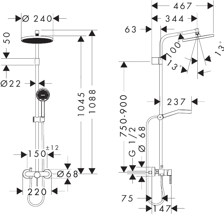 Hansgrohe Activera S Showerpipe 240 1jet EcoSmart mit Einhebelmischer Varia, Chrom Hansgrohe Activera S Showerpipe 240 1jet EcoSmart mit Einhebelmischer Varia, Chrom