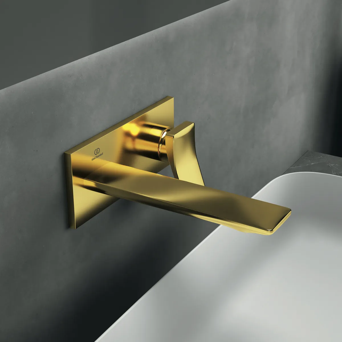 Ideal Standard Conca Wand-Waschtischarmatur Unterputz Bausatz 2, eckige Rosette, Ausladung 180 mm, Brushed Gold Ideal Standard Conca Wand-Waschtischarmatur Unterputz Bausatz 2, eckige Rosette, Ausladung 180 mm, Brushed Gold
