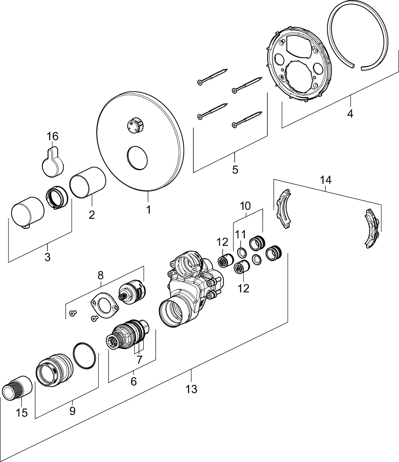 HansaVAROX Duscharmatur Wandmontage, Fertigmontageset für Brausebatterie HansaVAROX PRO 4057 Rosette rund Chrom