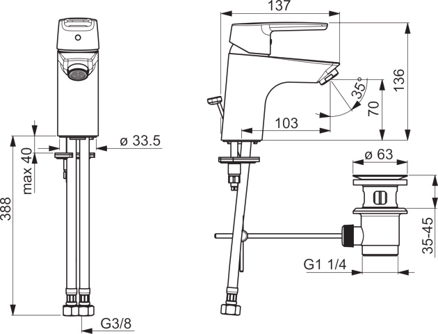 Einhand-Waschtischarmatur „Polo“ Ausladung 103 mm in Chrom Einhand-Waschtischarmatur „Polo“ Ausladung 103 mm in Chrom