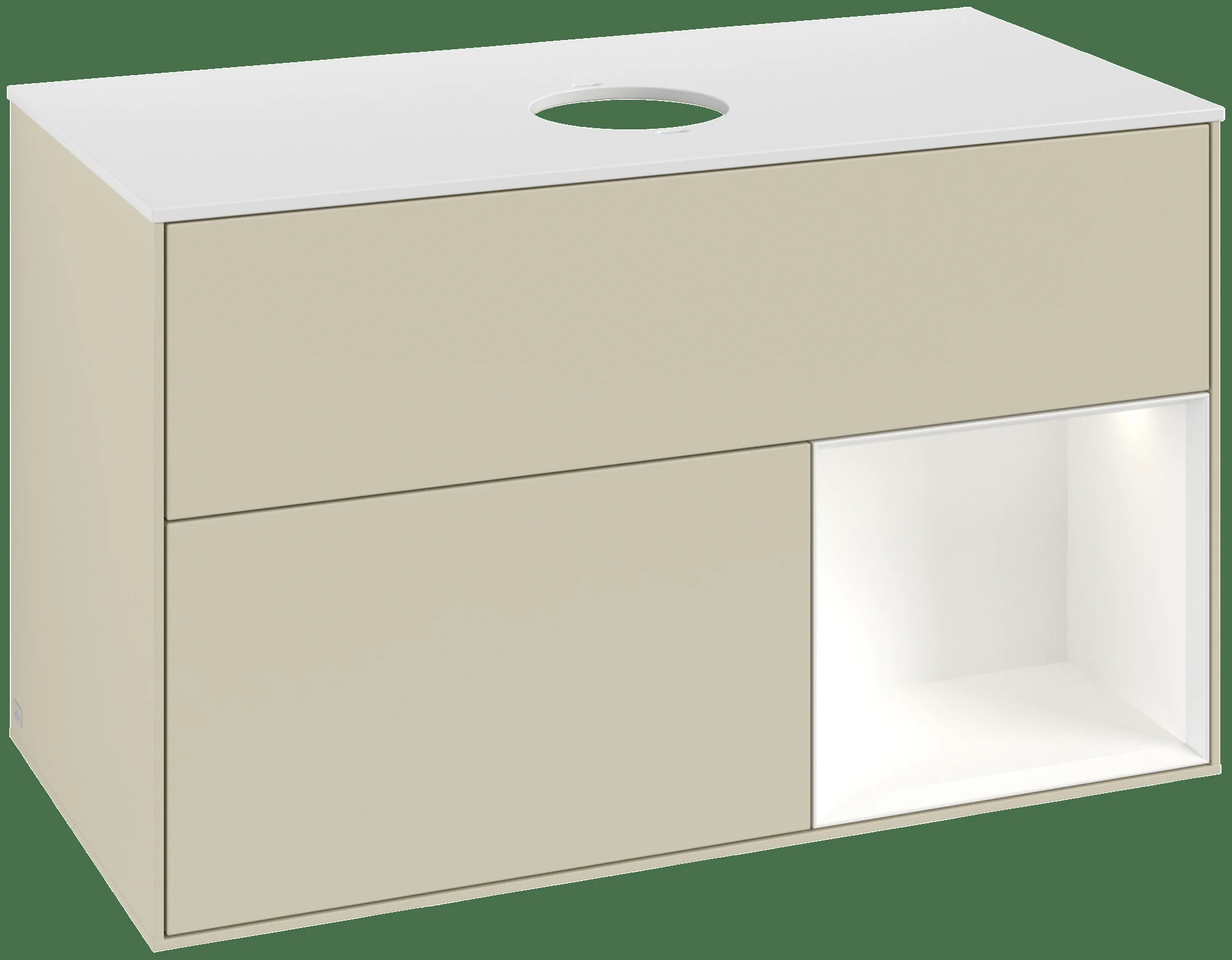 Villeroy & Boch Finion Waschbeckenunterschrank FA2, 1000 x 603 x 501 mm, Silk Grey Matt Lacquer / White Matt Lacquer / Glass White Matt