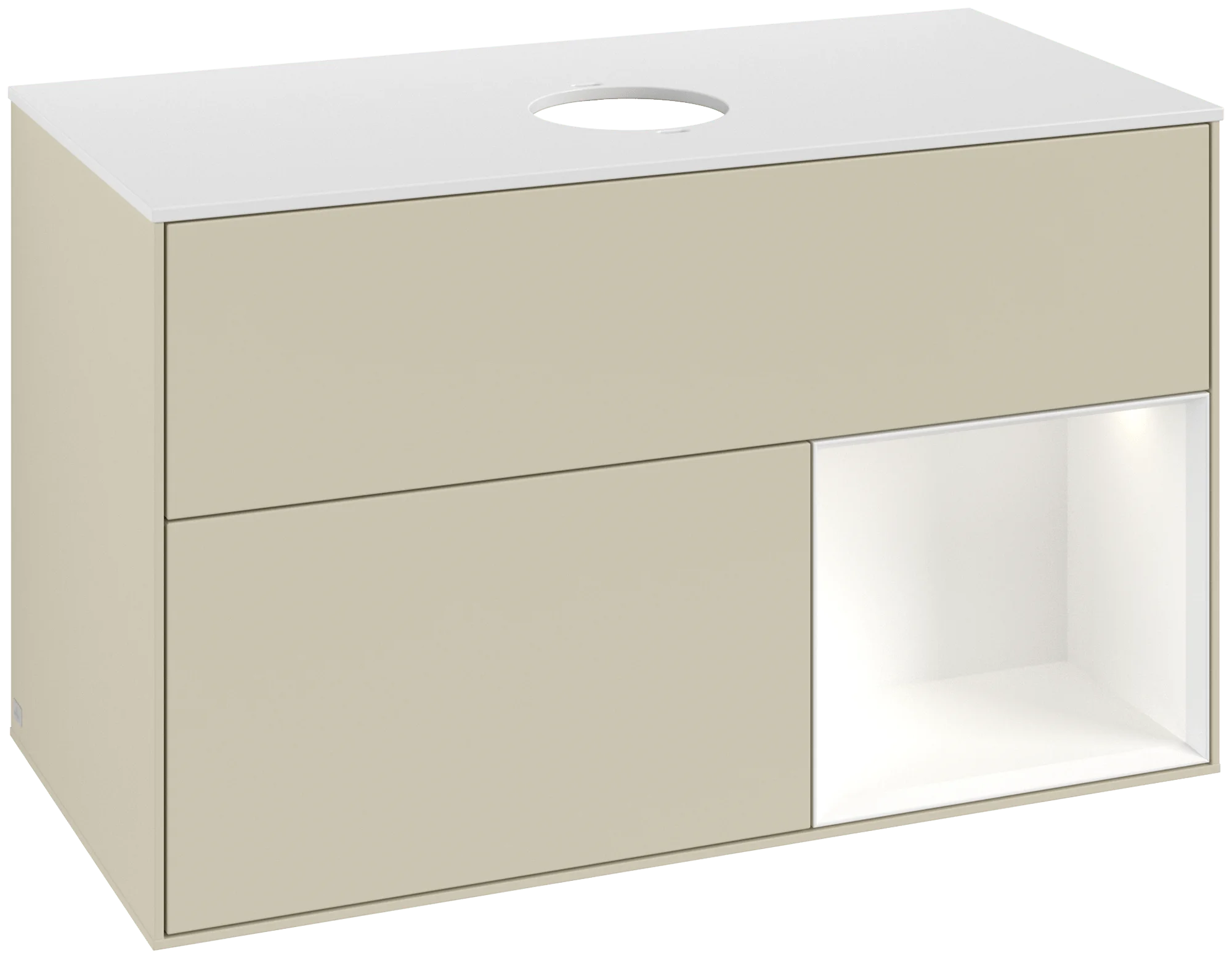 Villeroy & Boch Finion Waschbeckenunterschrank FA2, 1000 x 603 x 501 mm, Silk Grey Matt Lacquer / White Matt Lacquer / Glass White Matt