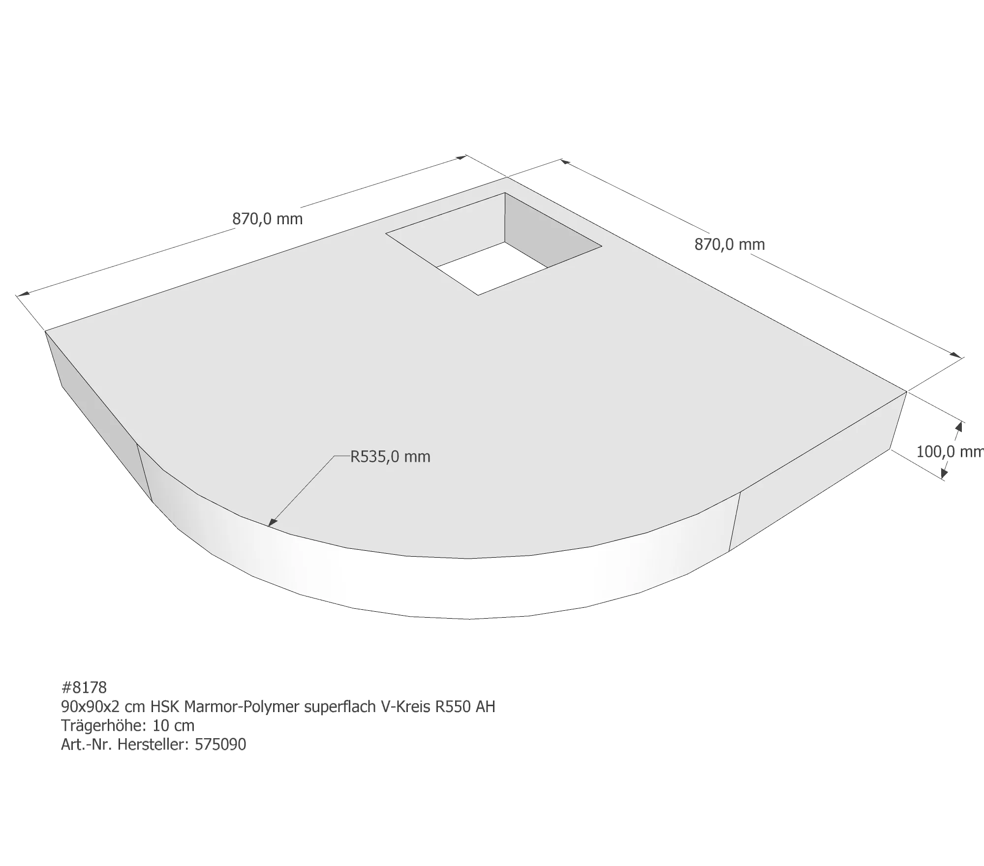 Duschwannenträger für HSK Marmor-Polymer superflach 90 × 90 × 2 cm Duschwannenträger für HSK Marmor-Polymer superflach 90 × 90 × 2 cm