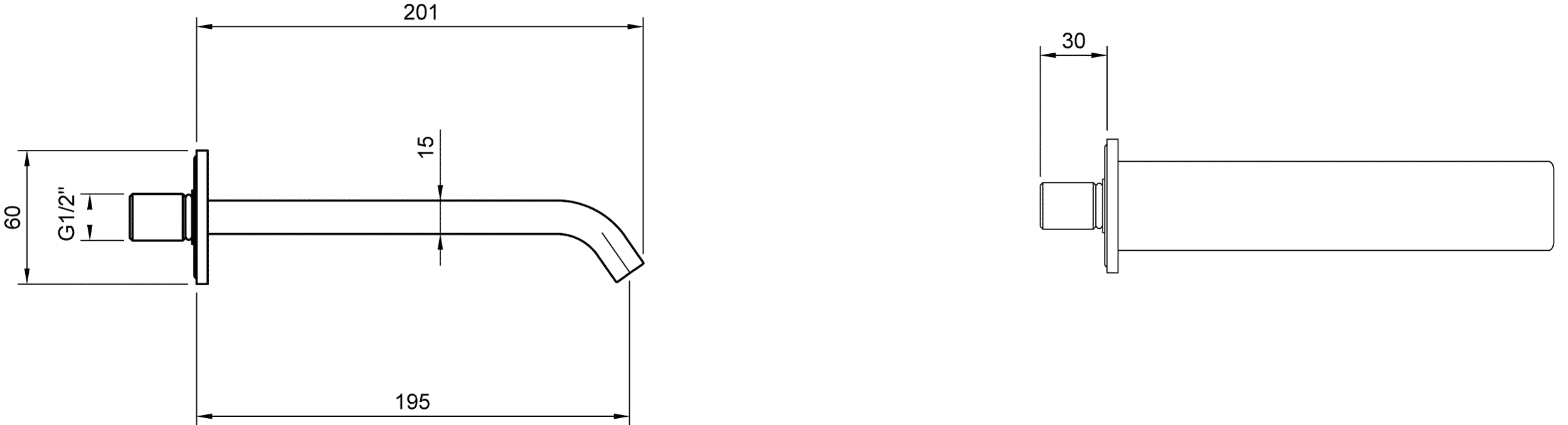 Badewannenauslauf „Dawn“ 20,1 cm in Brushed Nickel Matt Badewannenauslauf „Dawn“ 20,1 cm in Brushed Nickel Matt