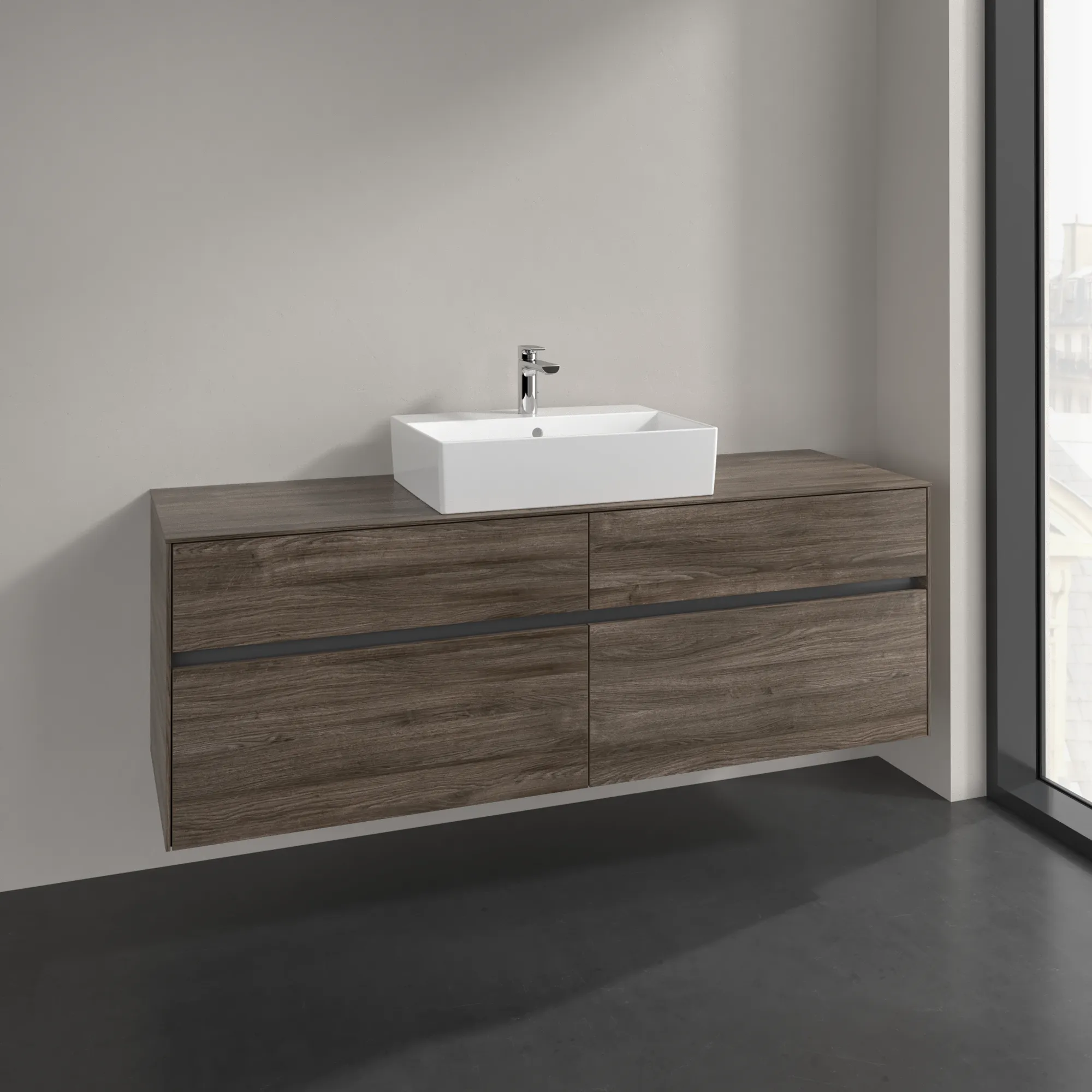 Villeroy & Boch Waschtischunterschrank „Collaro“ 1600 × 548 × 500 mm Stone Oak, ohne Beleuchtung, für Becken mittig Villeroy & Boch Waschtischunterschrank „Collaro“ 1600 × 548 × 500 mm Stone Oak, ohne Beleuchtung, für Becken mittig
