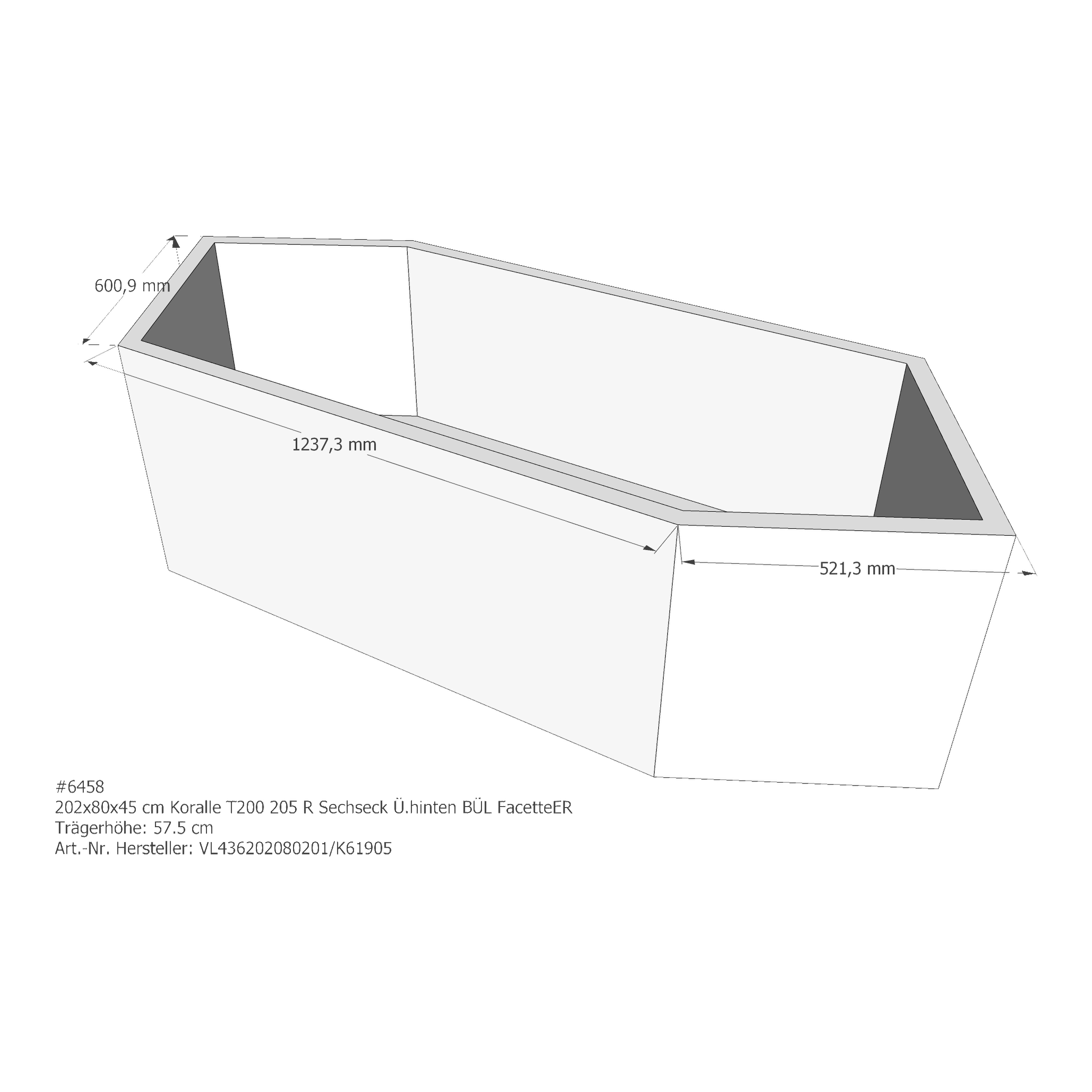 Badewannenträger für Koralle T200 205 R (Facette ER) 202 × 80 × 45 cm