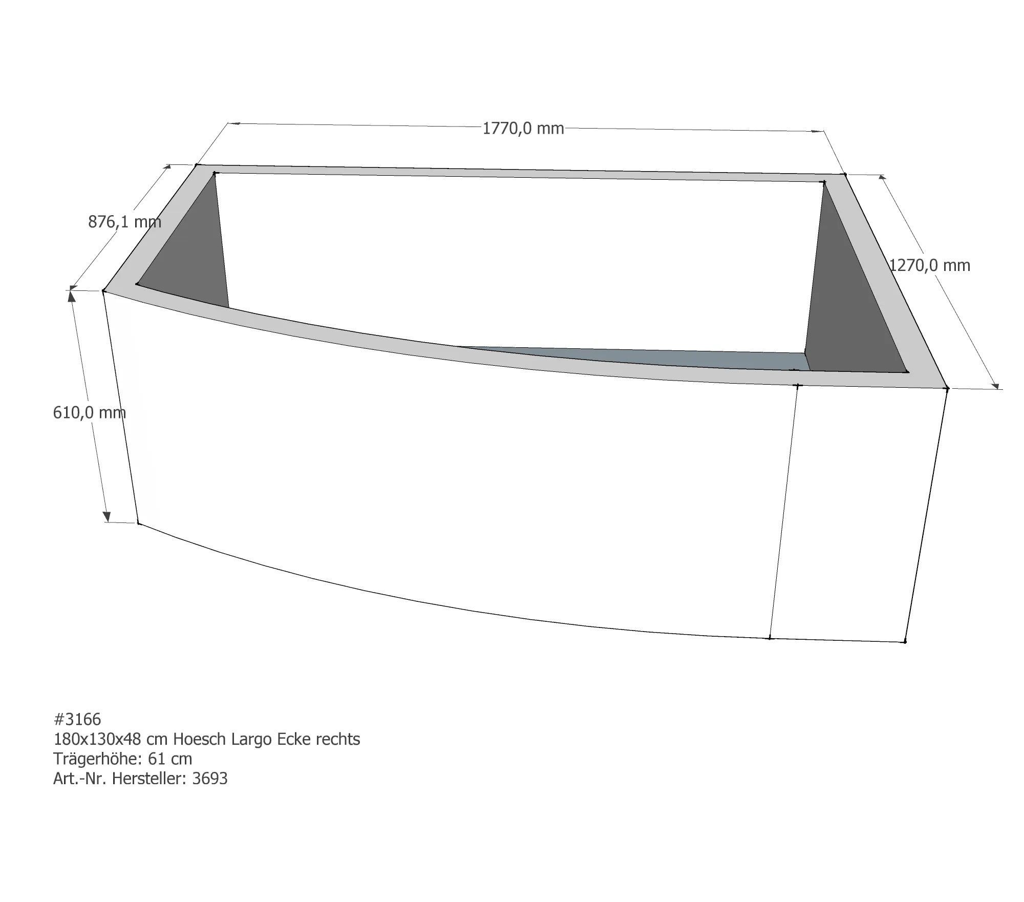 Badewannenträger passend für Hoesch Largo rechts 180 × 130 × 48 cm Badewannenträger passend für Hoesch Largo rechts 180 × 130 × 48 cm