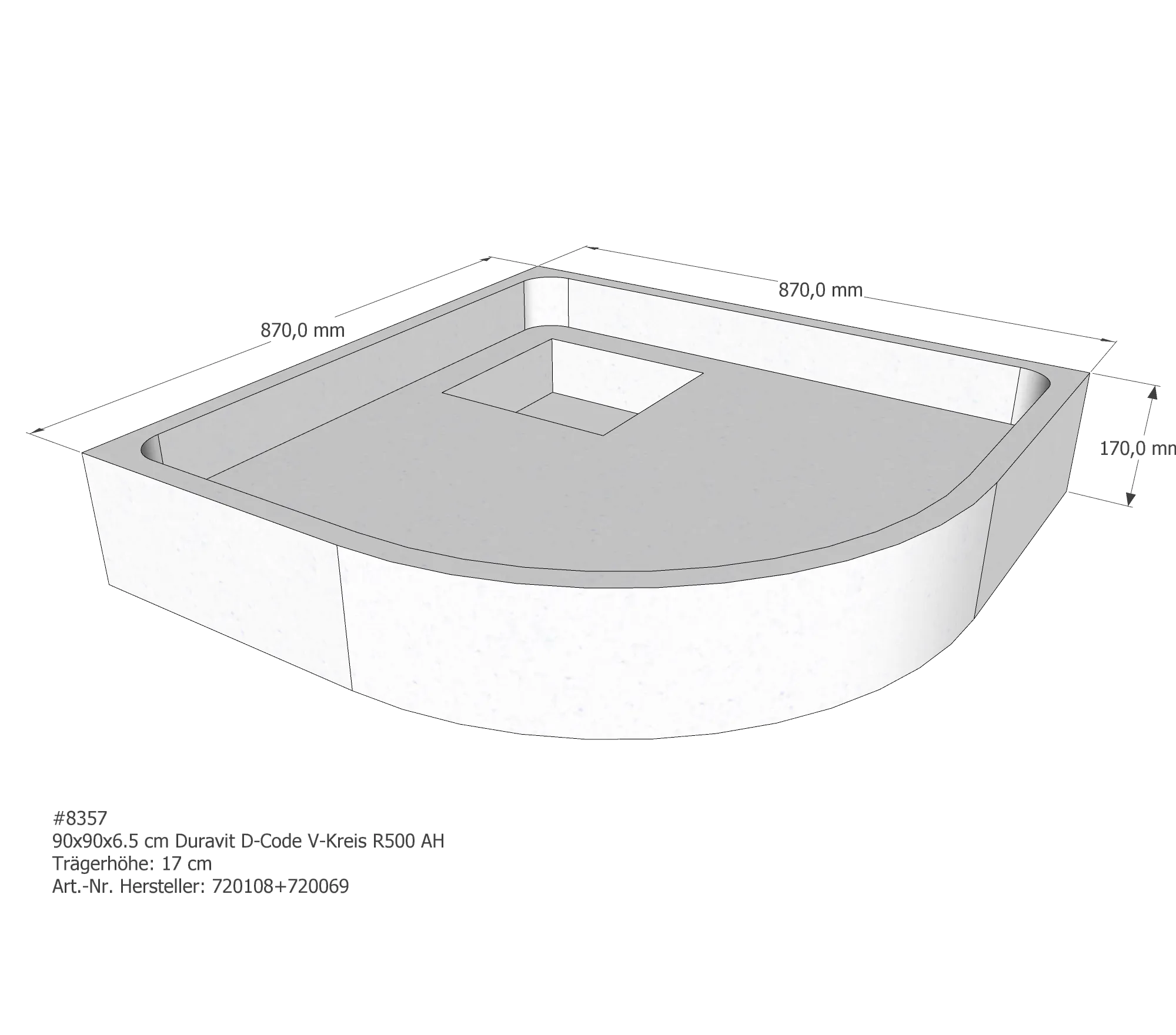 Duschwannenträger für Duravit D-Code 90 × 90 × 6,5 cm