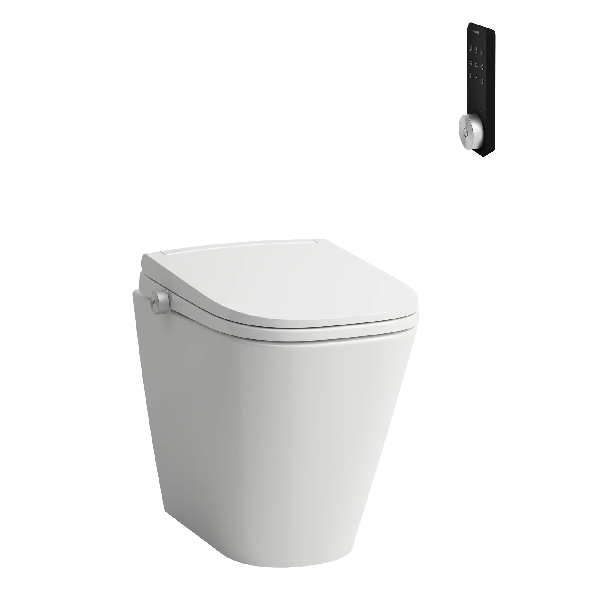 CLEANET MEDA Spülrandloses Stand-WC mit Dusch-WC Aufsatz Silent Flush, Abgang waagrecht oder senkrecht Tiefspüler für 6/3l-Spülung, mit Fernbedeinung, Fön & Sitzheizung, weiß
