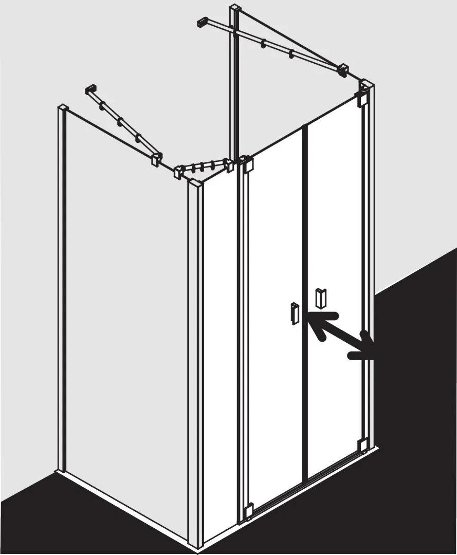 Kermi Pendeltür mit Festfeld links für Nische und Ecke „RAYA“ Glas Klar, Profile Silber Mattglanz, BV: 1458 - 1518 mm GAK: 1445 - 1495 mm WE: 1458 - 1518 mm H: 1850 mm Kermi Pendeltür mit Festfeld links für Nische und Ecke „RAYA“ Glas Klar, Profile Silber Mattglanz, BV: 1458 - 1518 mm GAK: 1445 - 1495 mm WE: 1458 - 1518 mm H: 1850 mm