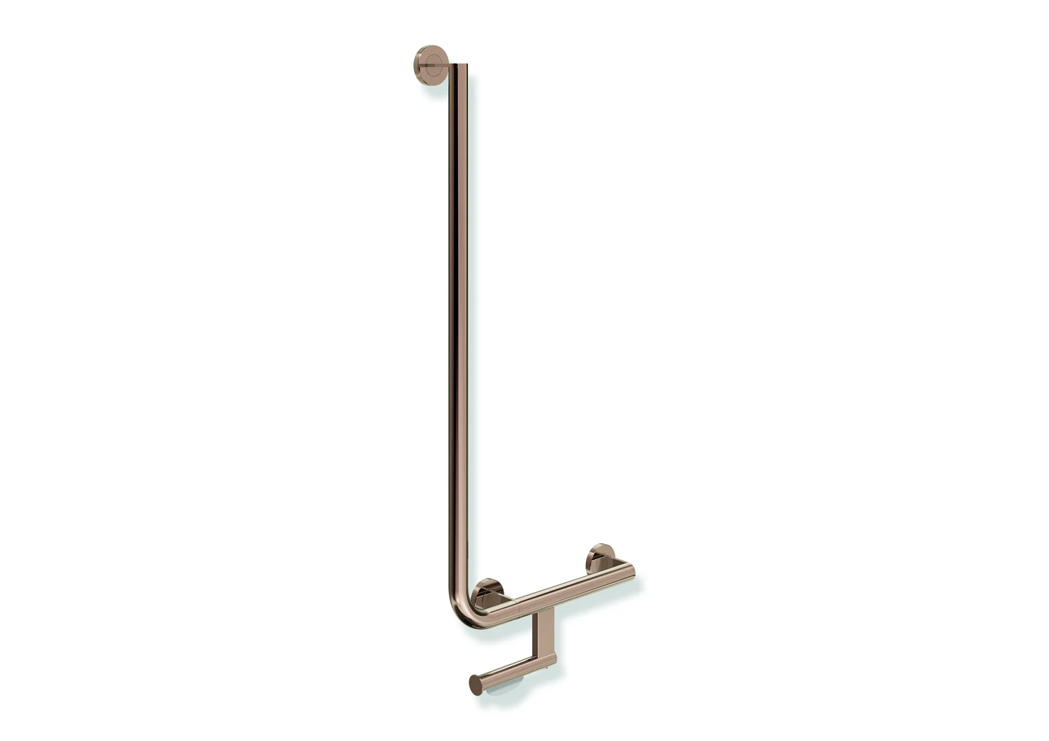HEWI Winkelgriff System 900 mit WC-Papierrollenhalter, Edelstahl PVD Kupfer glänzend, waagerecht 400 mm, senkrecht 900 mm, rechts