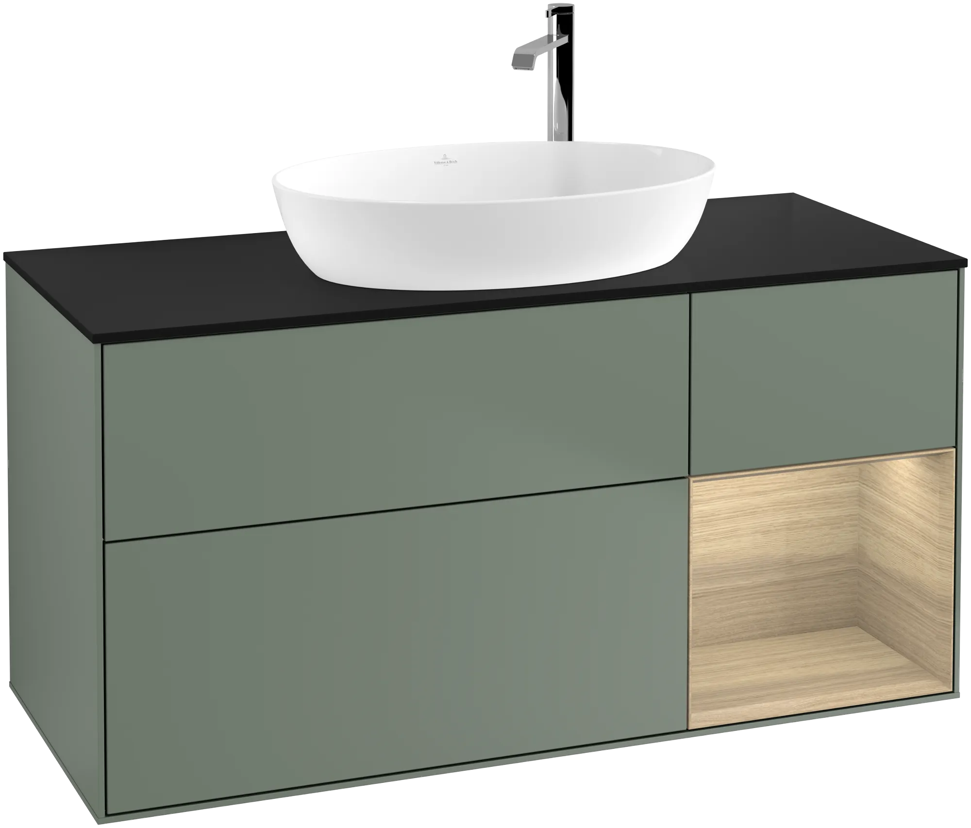 Villeroy & Boch Finion Waschbeckenunterschrank G95 1200x603x501mm Olive Matt Lacquer / Oak Veneer / Glass Black Matt