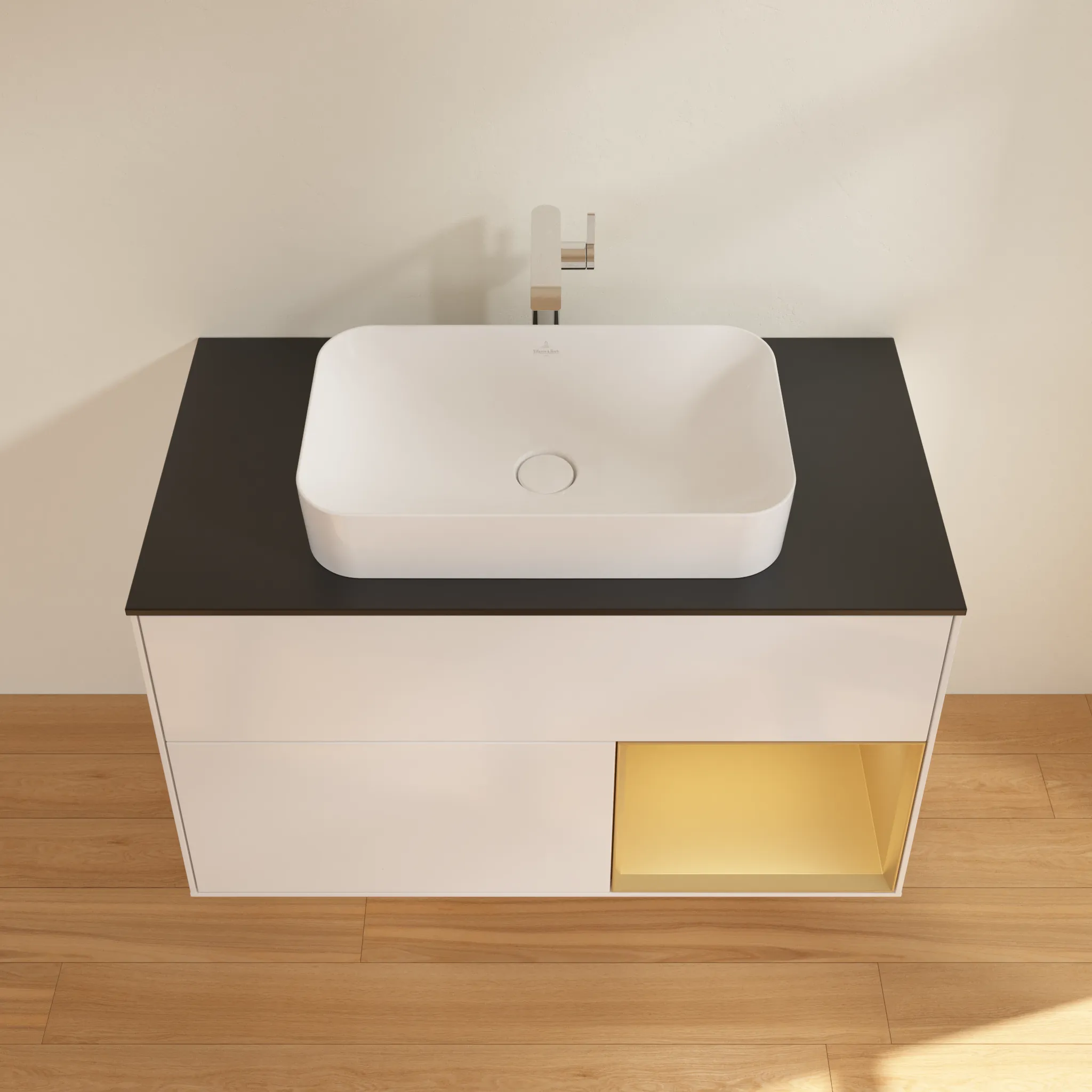 Villeroy & Boch Waschtischunterschrank „Finion“ für Schrankwaschtisch 1000 × 603 × 501 mm Glossy White Lacquer, mit Hahnlochbohrung, für Becken mittig
