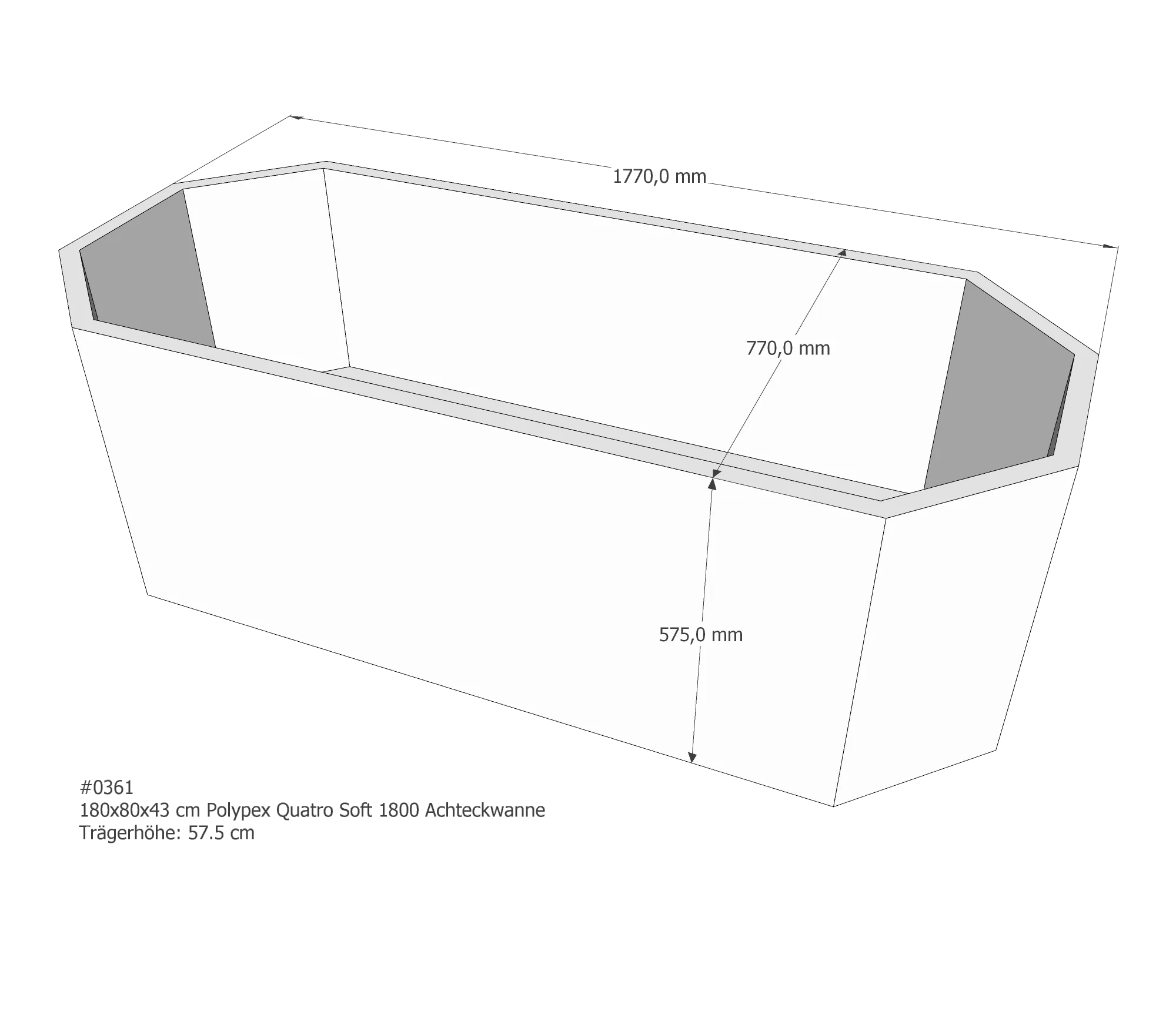 Badewannenträger passend für Polypex Quatro Soft 1800 180 × 80 × 43 cm