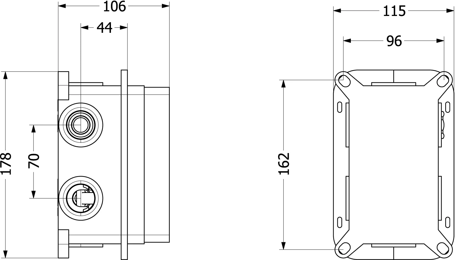 Villeroy & Boch Vi-Box Thermostat-Unterputz-Einbaukörper mit Sicherungseinrichtung, 115x178x106mm, Chrom